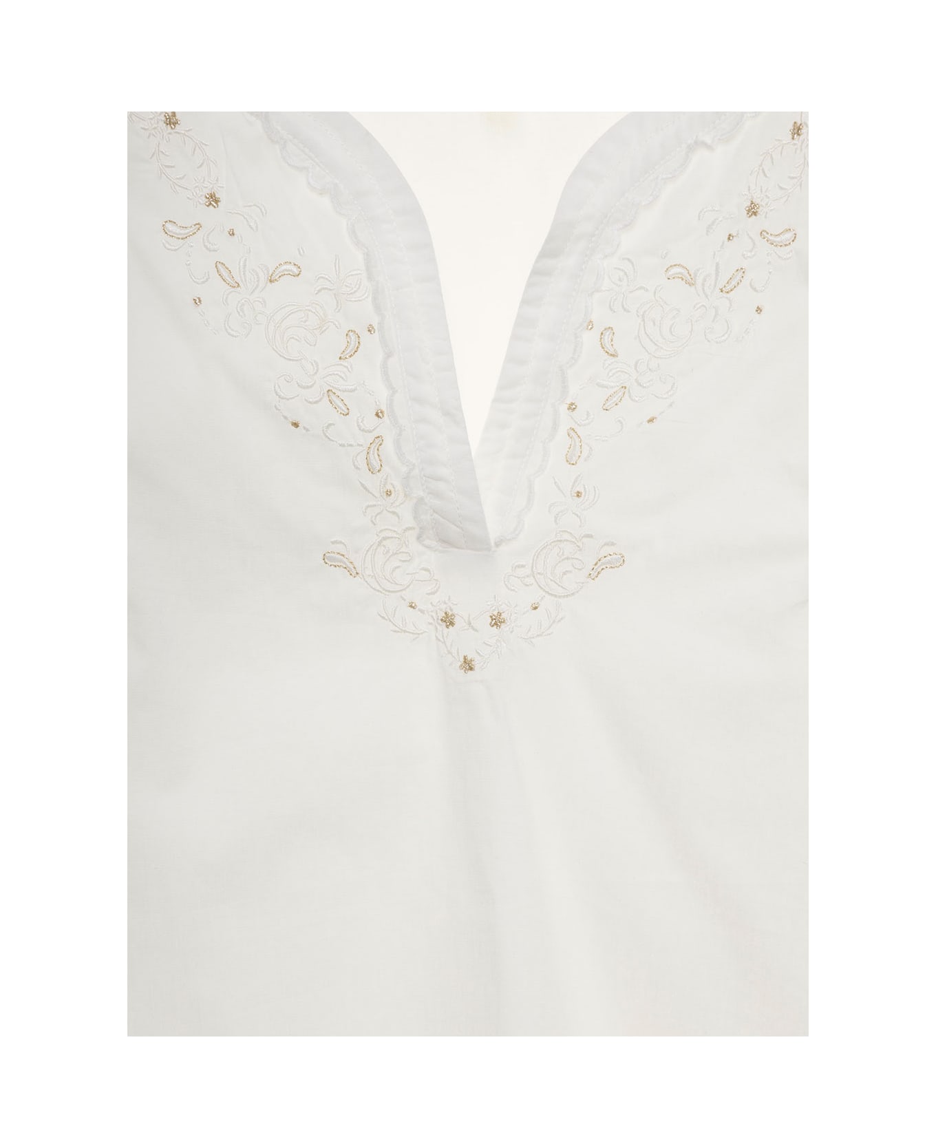 Chloé White Blouse With Puff Sleeves And Embroideries In Cotton Girl - White