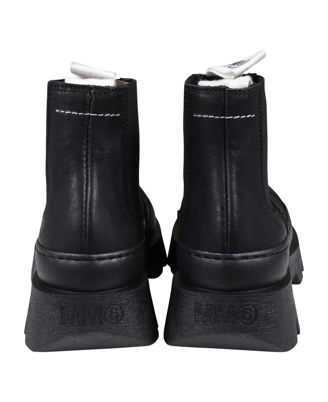 MM6 Maison Margiela Black Ankle Boots For Kids With Logo - Black