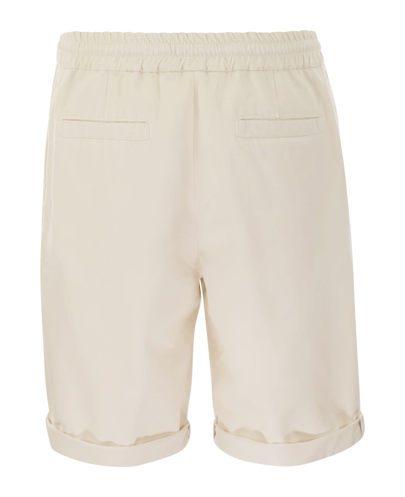 Brunello Cucinelli Bermuda Shorts In Cotton Gabardine With Drawstring And Double Darts - White