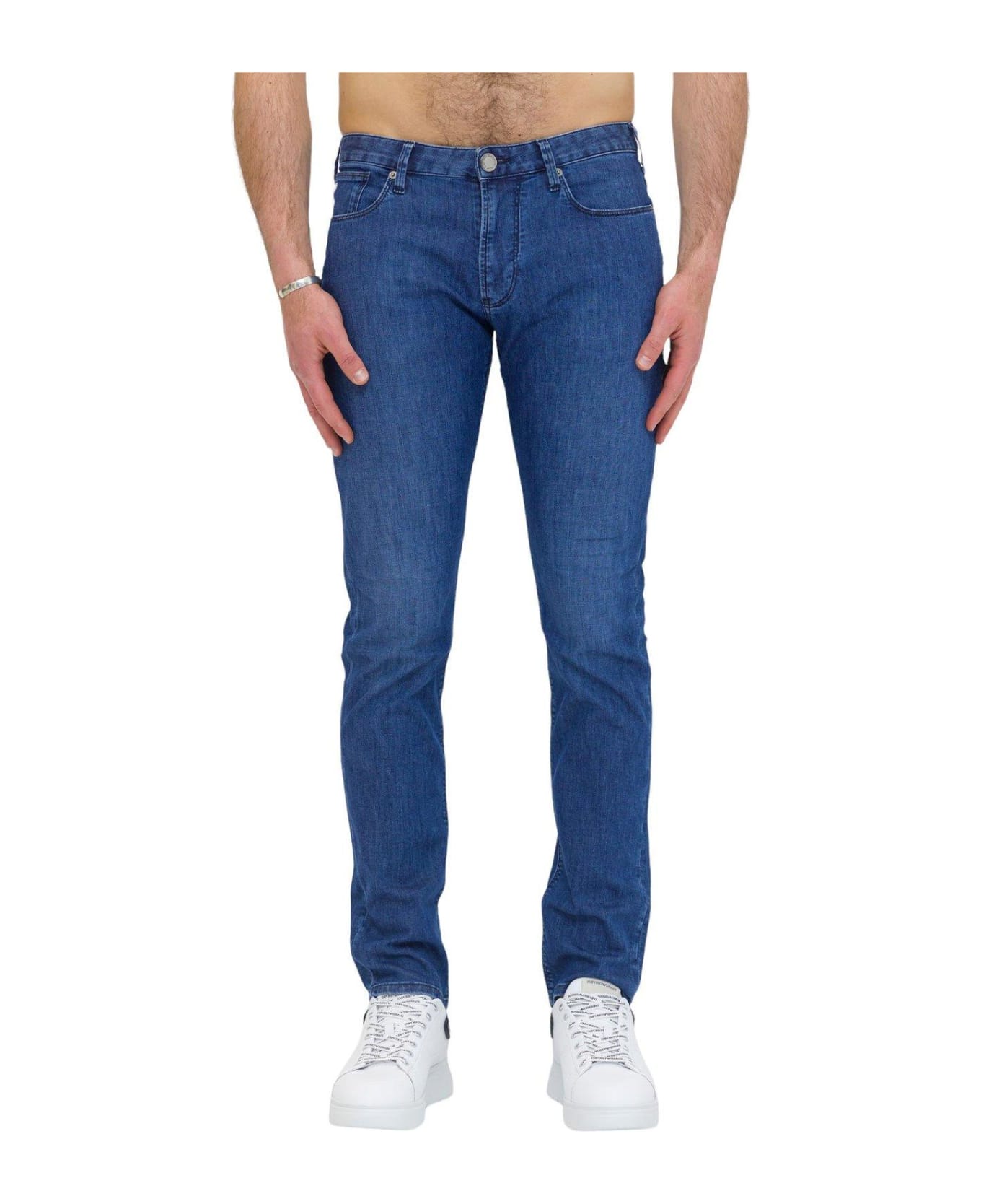 Emporio Armani Logo Embroidered Skinny Jeans - Blu