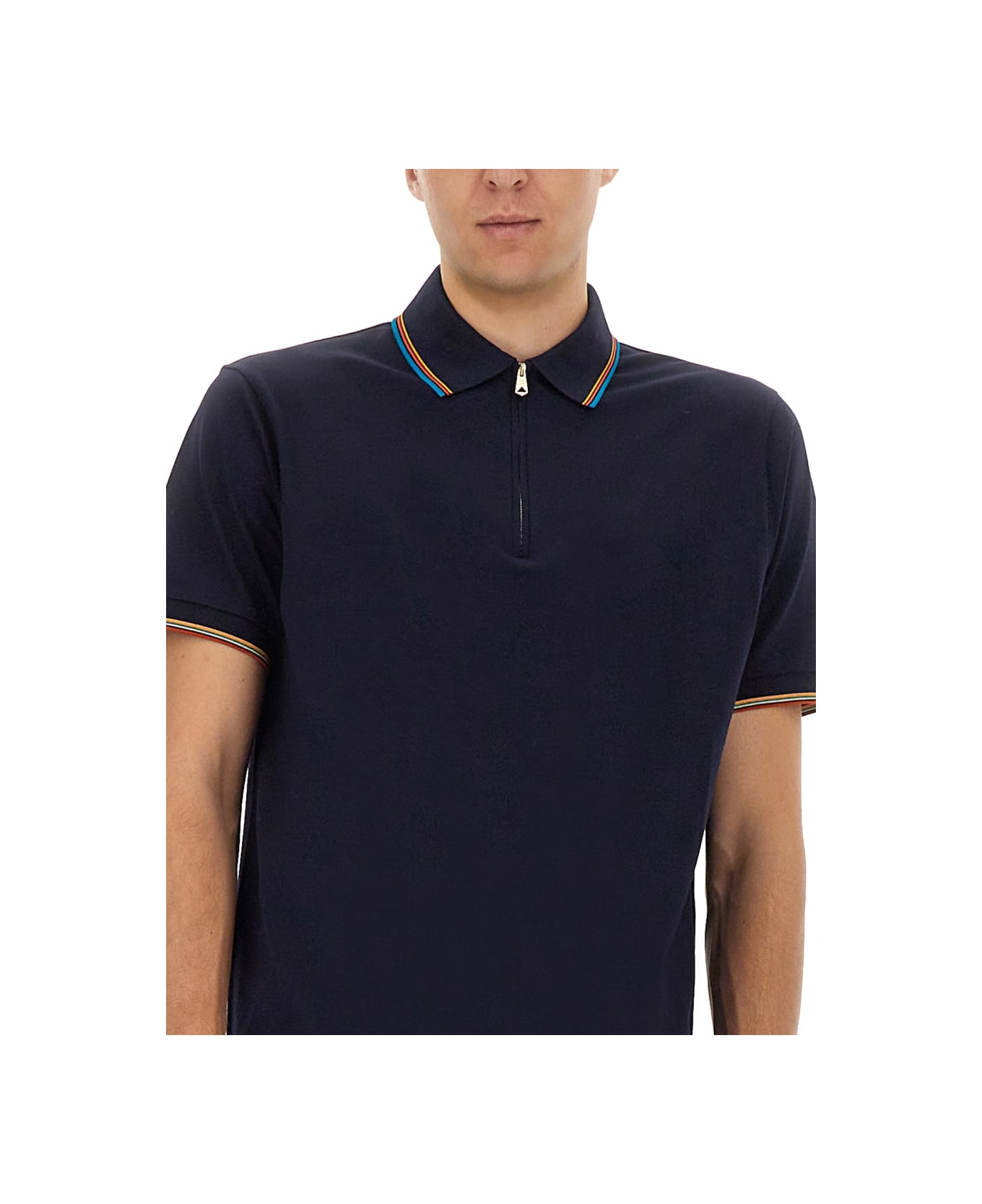 Paul Smith Cotton Polo Shirt With Zipper - BLUE