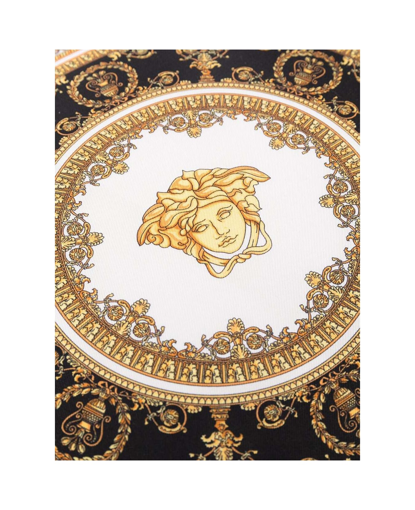 Versace Gold, Black And White Pillow  In Silk And Synthetic Fibers With Baroque Print - White
