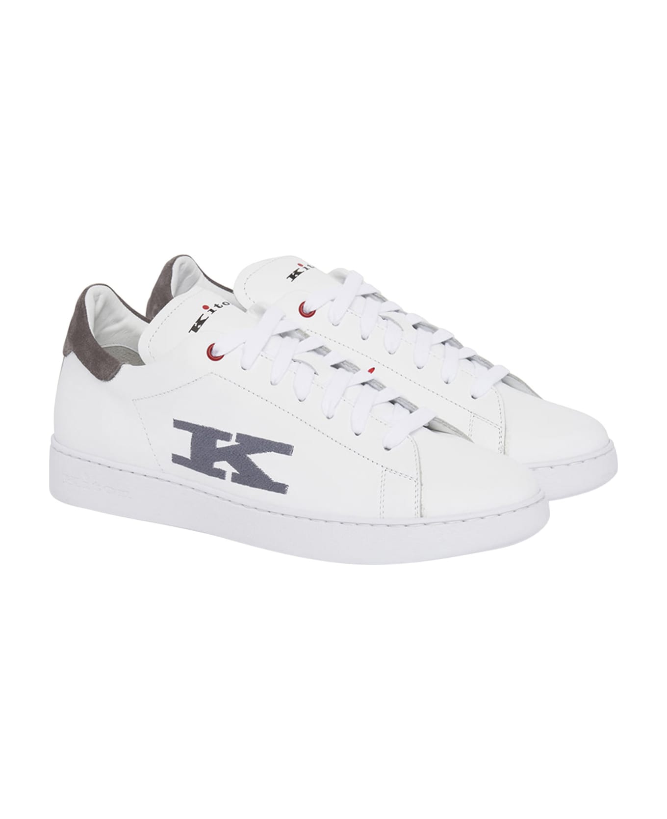 Kiton Sneakers Shoes Calfskin - WHITE/LEAD