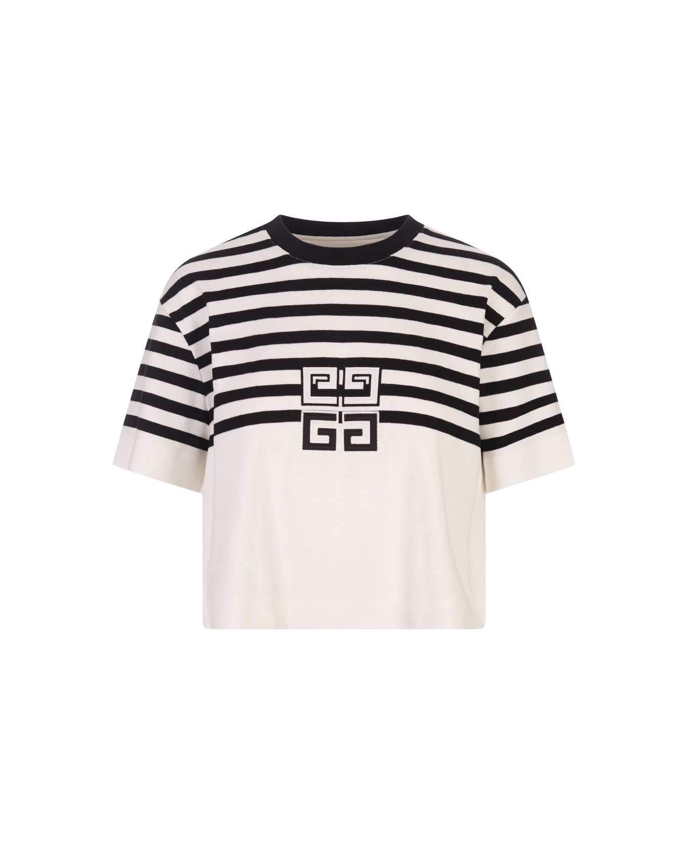 Givenchy Short Striped T-shirt With 4g Application - White