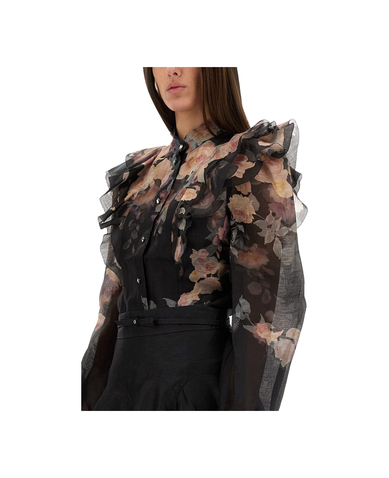 Zimmermann Blouse With Ruffles 
crush
 - BLACK FLORAL