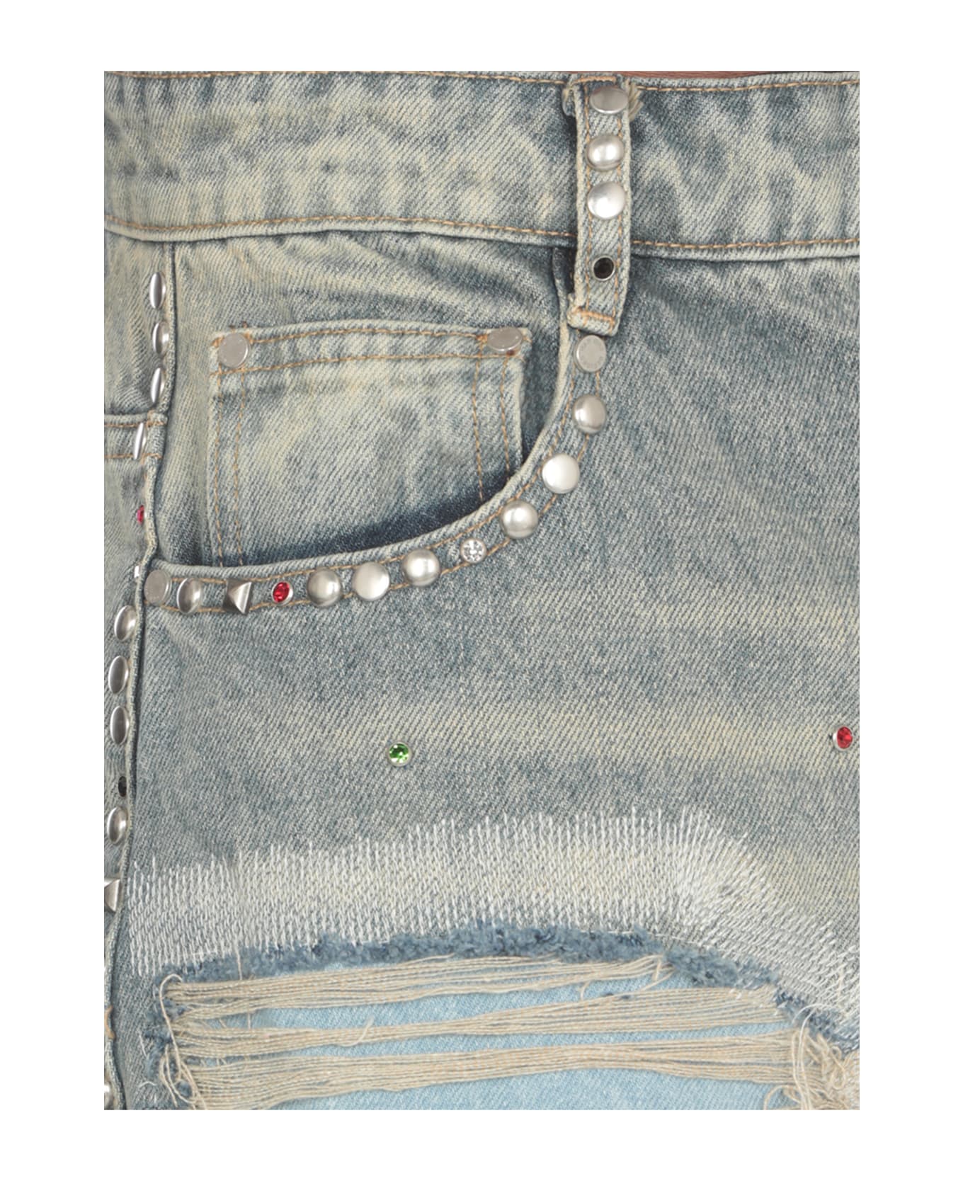 Who Decides War Chrome Stud Embroidered Bermuda Shorts - Light Blue