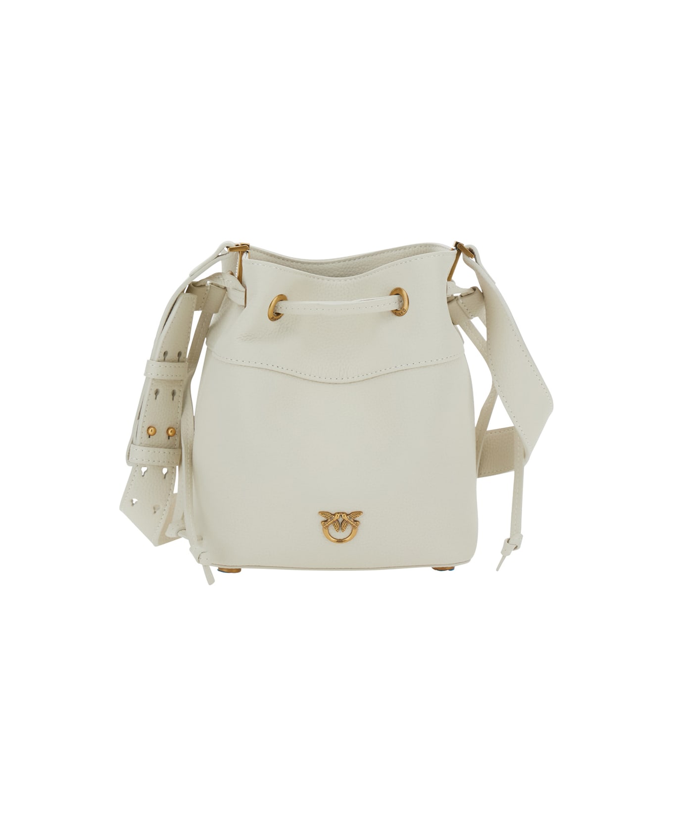 Pinko White Mini Bucket Bag - BIANCO SETA-ANTIQUE GOLD