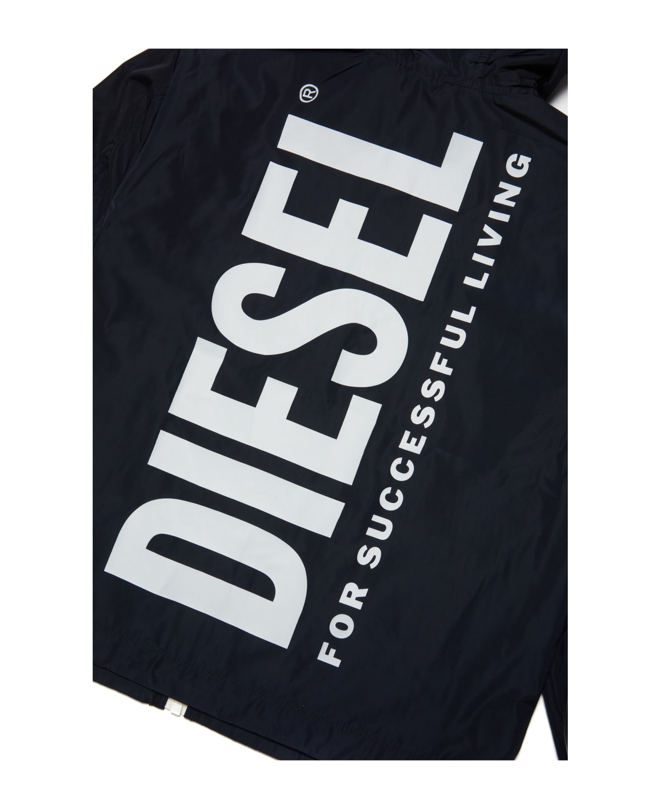 Diesel Jwally Jacket Diesel Black Windbreaker Jacket With Hood And Extra-large Logo - Black