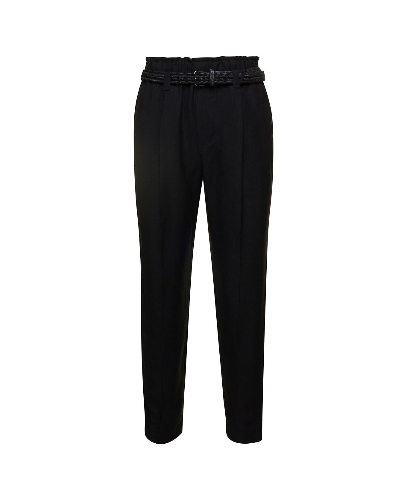 Brunello Cucinelli Black Cropped Pull-up Pants With Belt In Rayon Blend Woman - Black
