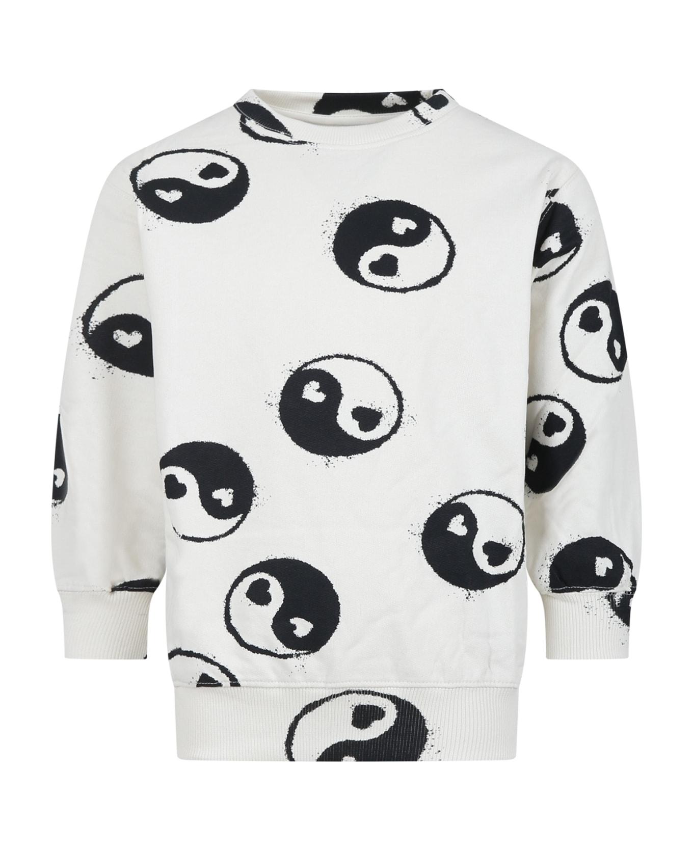 Molo White Sweatshirt For Girl With Yin And Yang Print - White