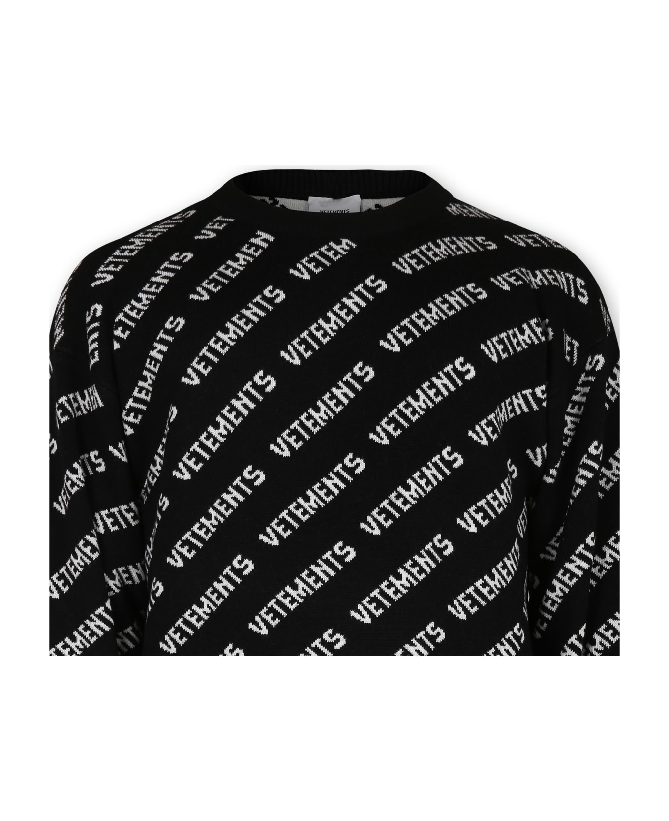 VETEMENTS Black Sweater For Kids With White Logo - Black