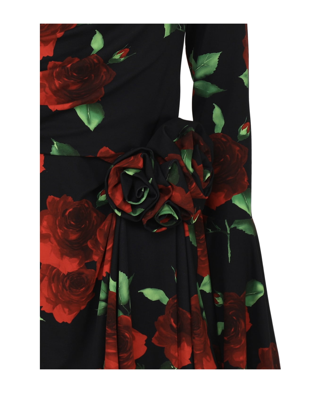 Magda Butrym Off Shoulder Bell Sleeve Mini Dress In Black Floral Print - Black