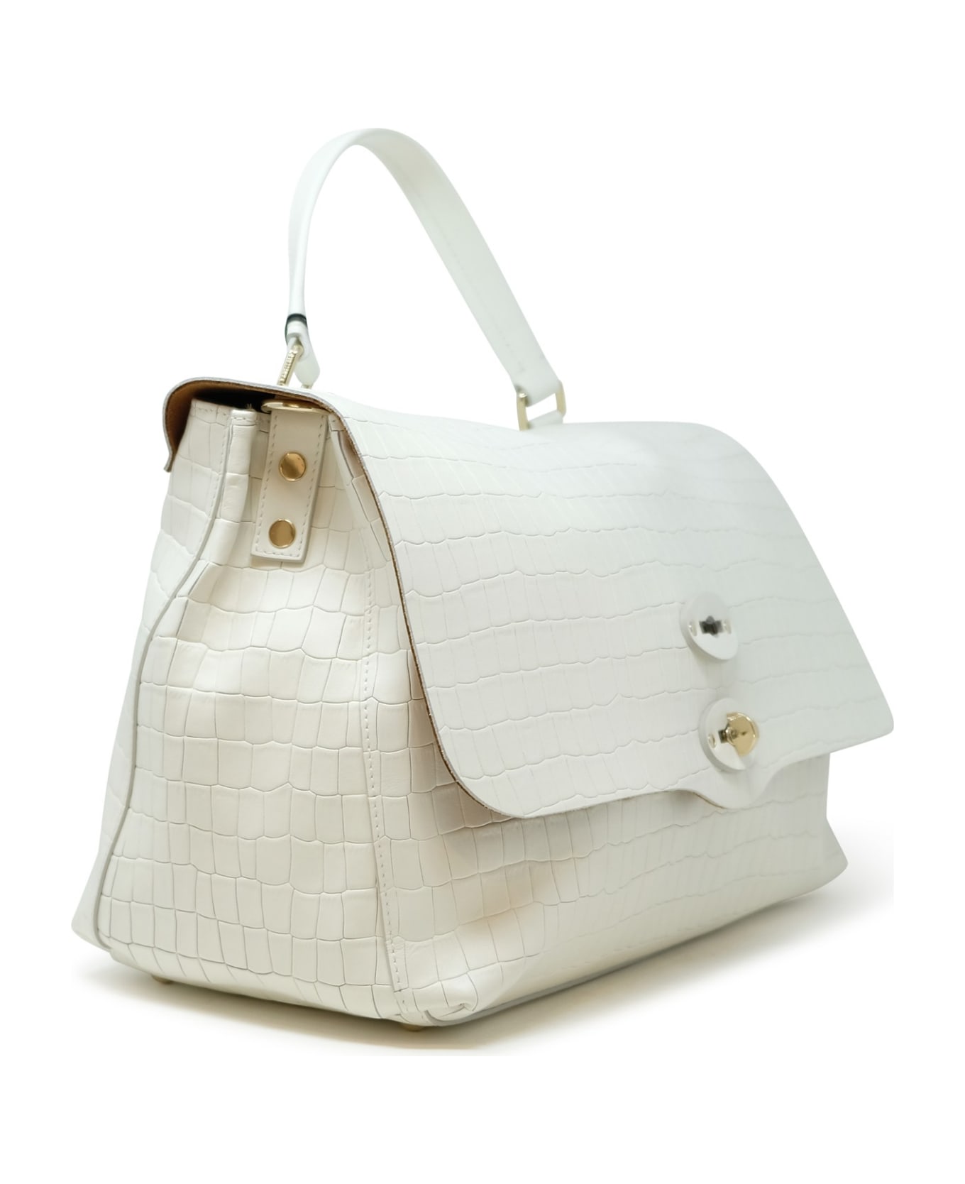 Zanellato 068090-0740000-z1160 White Lino Postina Cayman M Leather Handbag - WHITE