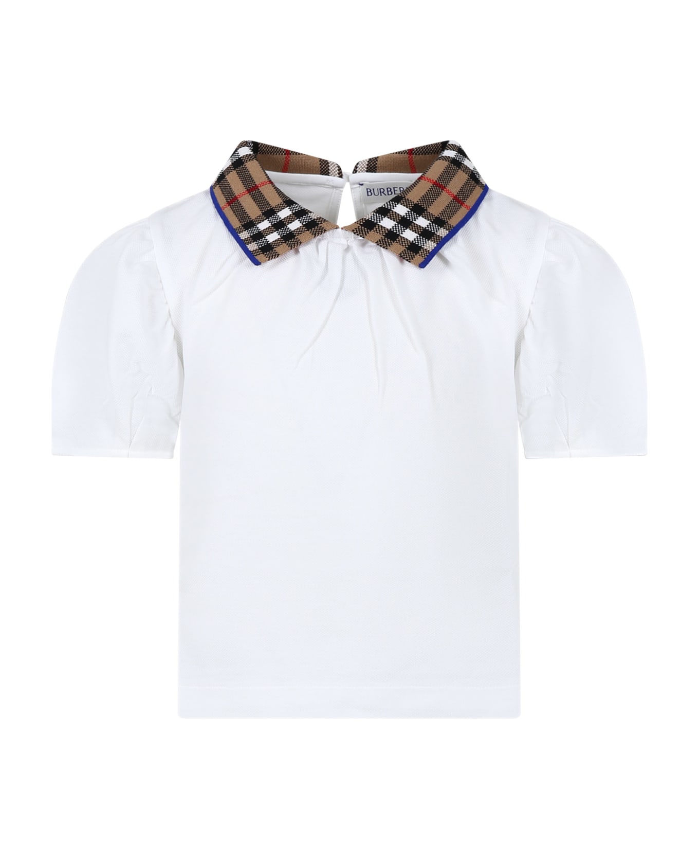 Burberry White T-shirt For Girl With Vintage Check On The Collar - White