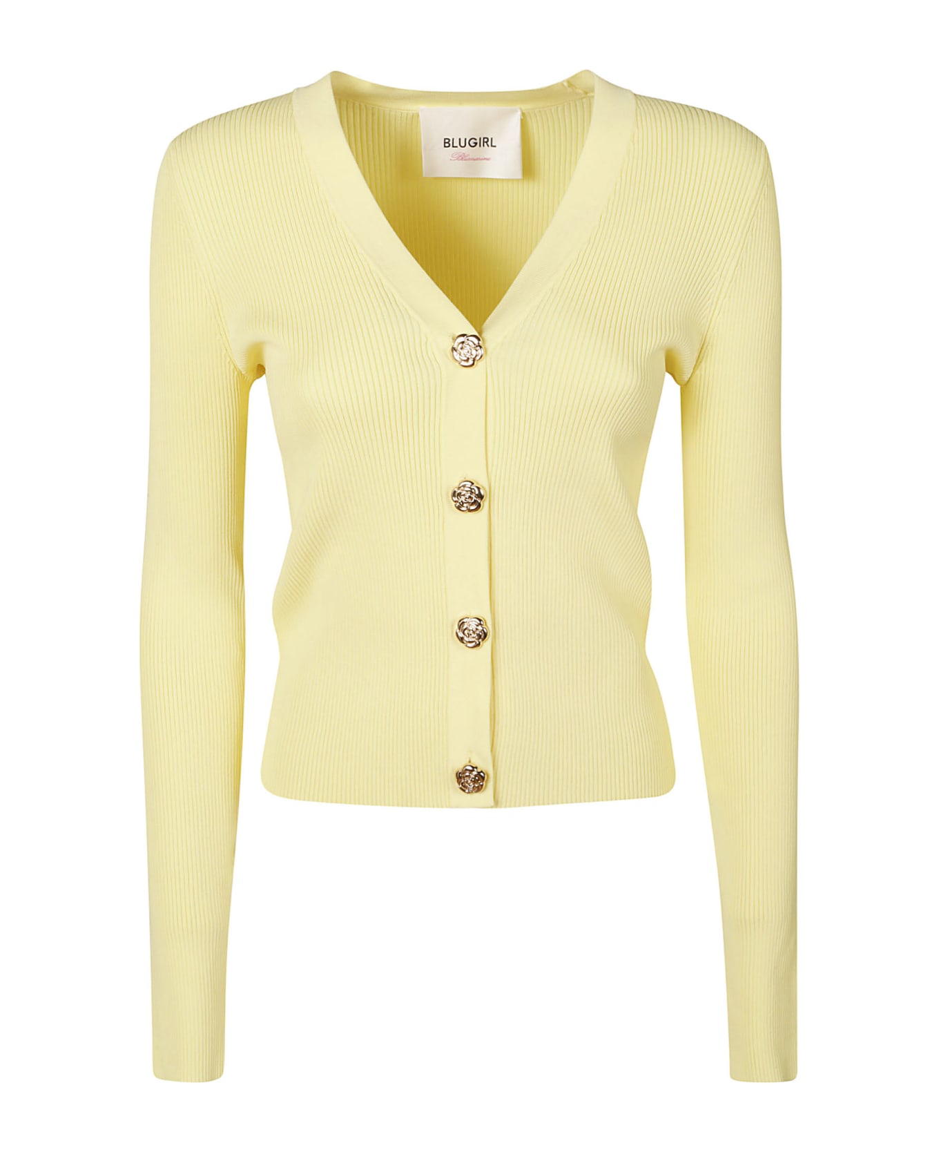 Blugirl Floral Buttons Rib Knit Cardigan - Yellow