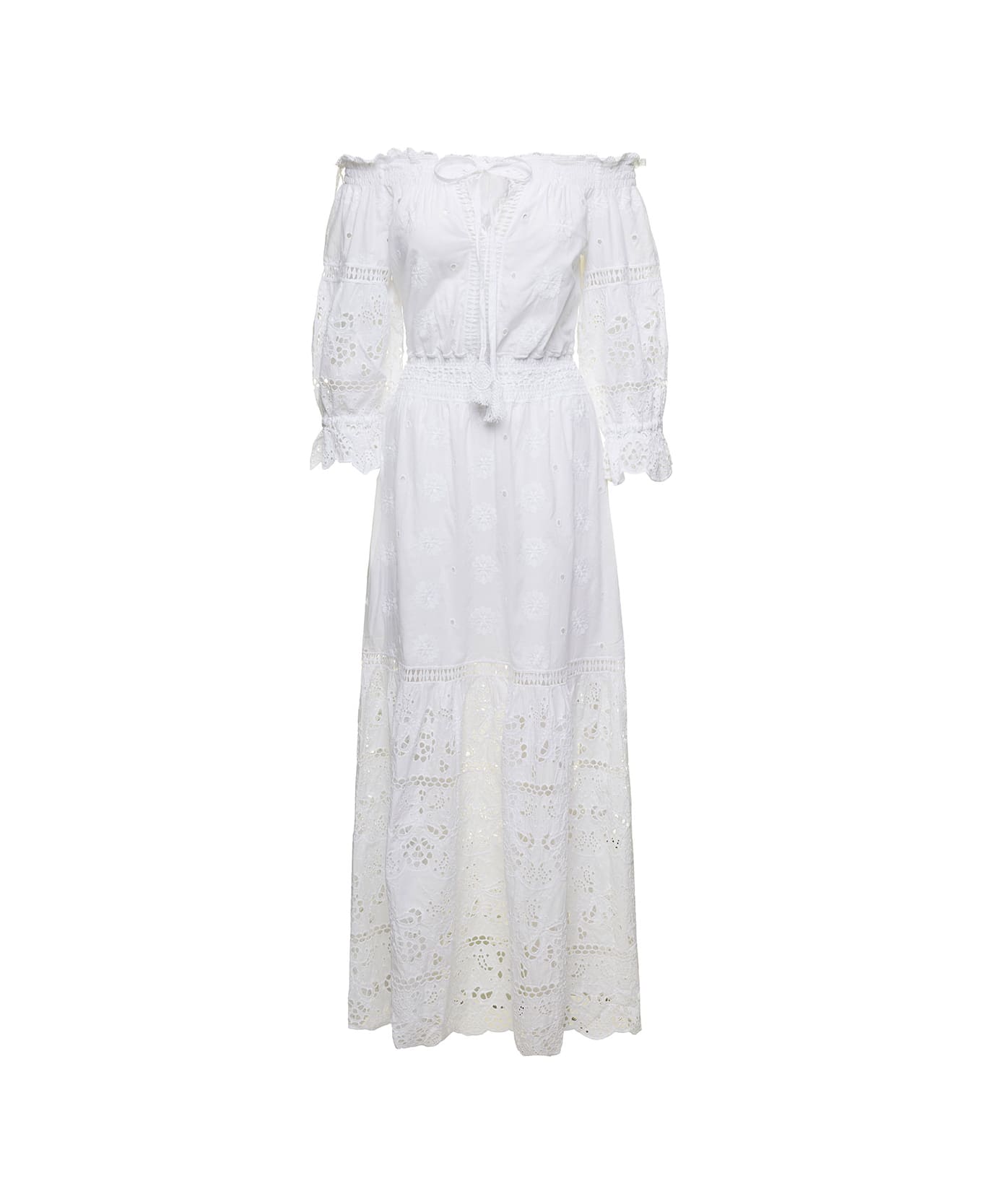Temptation Positano Embroidered Off-shoulder Maxi Dress In White Cotton Woman - White