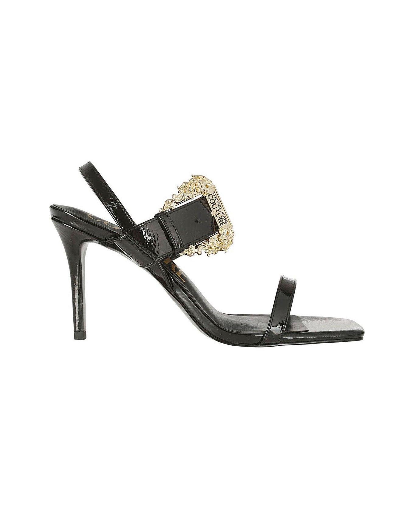 Versace Jeans Couture Buckle Heeled Sandals - BLACK