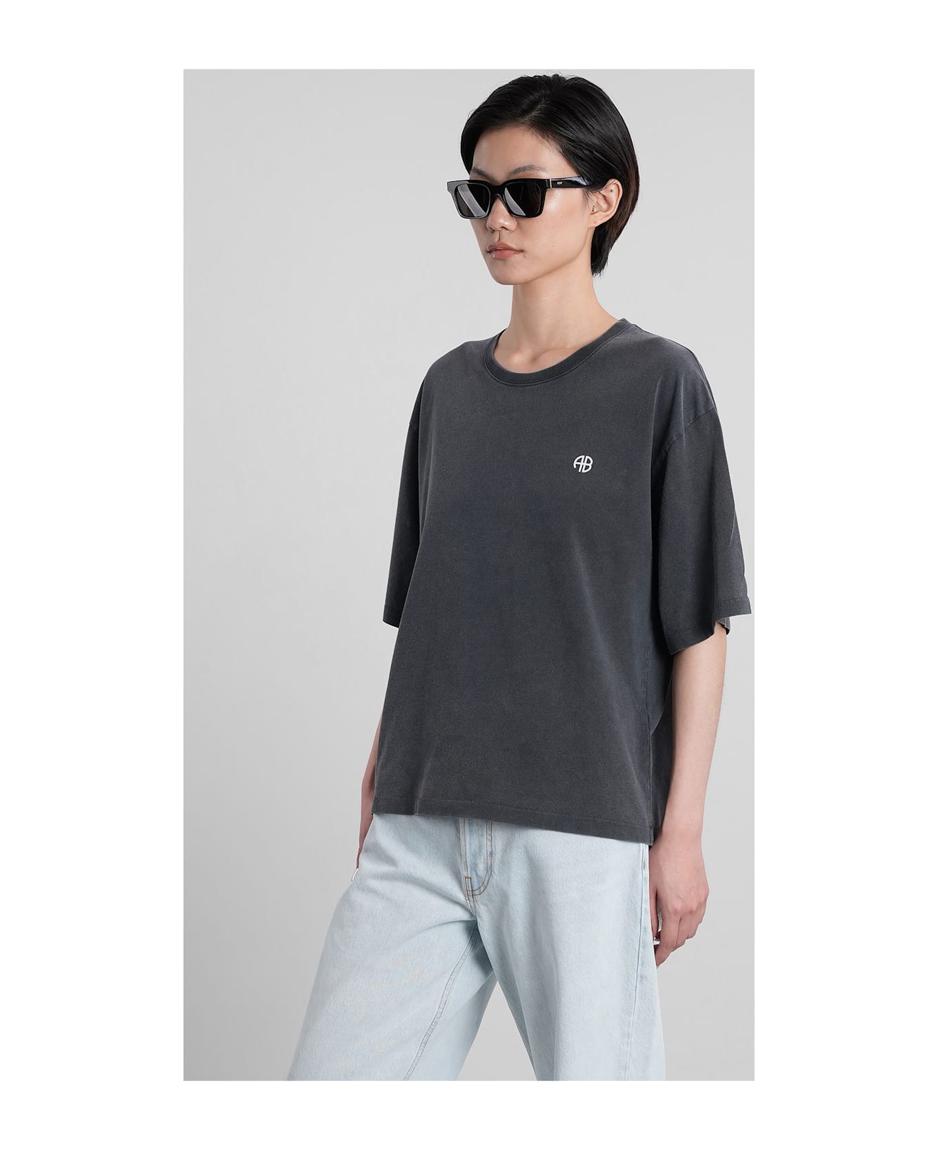 Anine Bing Rudy T-shirt In Black Cotton - black