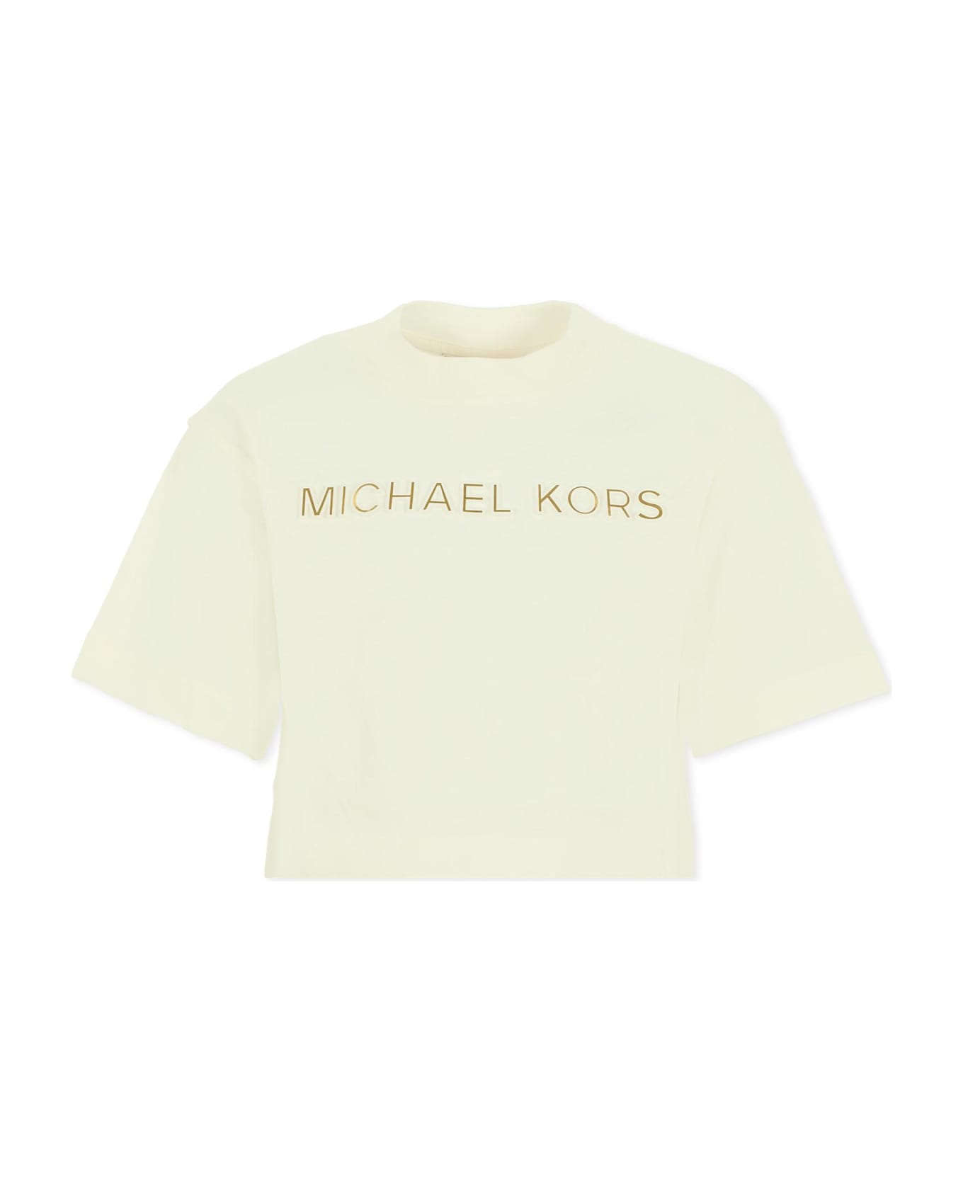 Michael Kors Ivory Crop T-shirt For Girl With Logo - Ivory