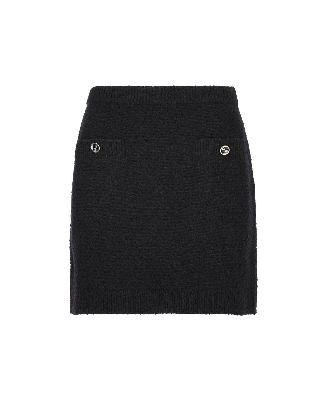 Gucci Interlocking G Buttoned Knit Mini Skirt - Black