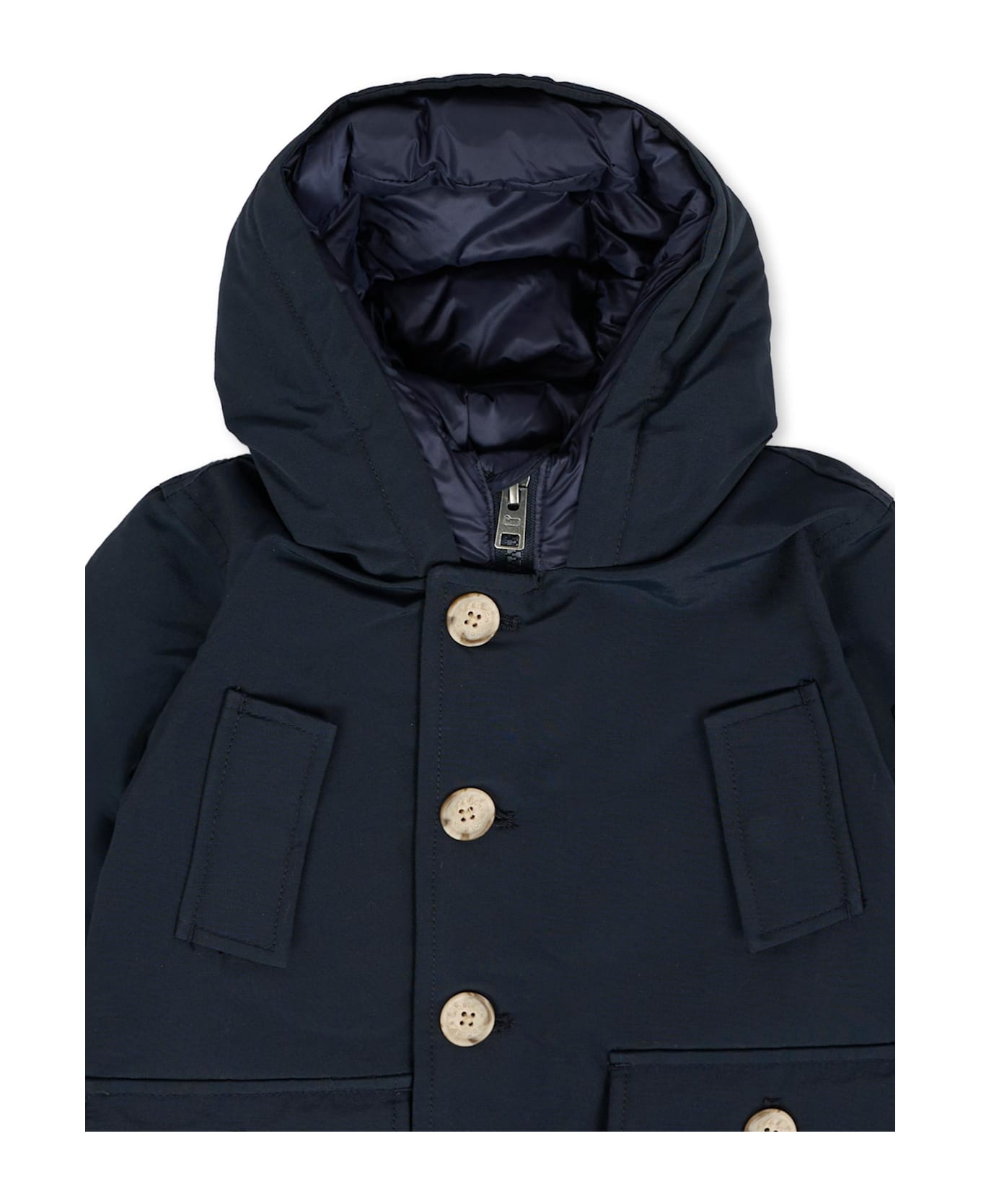 Woolrich Blue My First No Fur Parka For Baby Boy With Logo - Blue