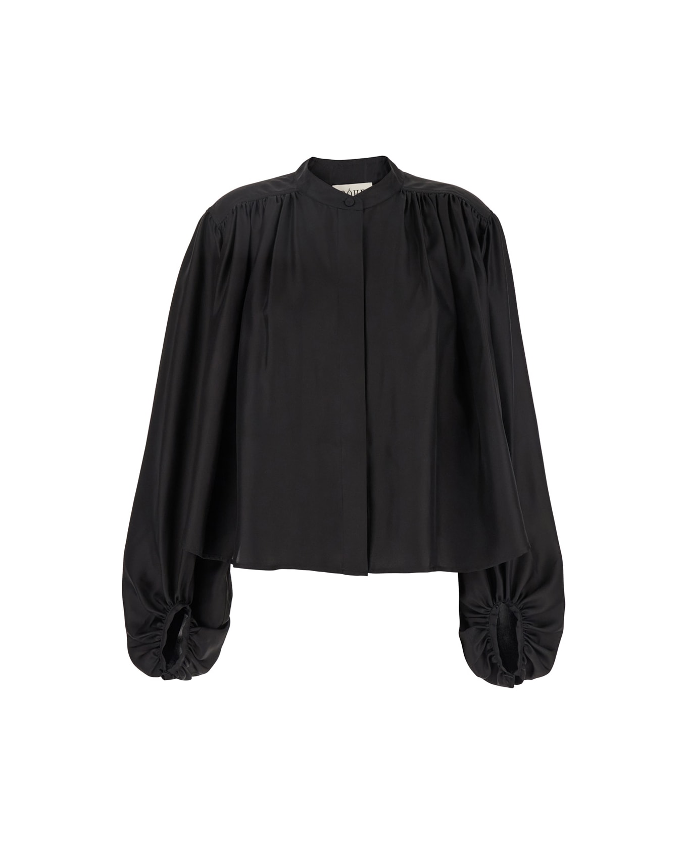 Róhe Black Top With Mandarin Collar And Front And Rear Gathers In Silk Woman - Black トップス