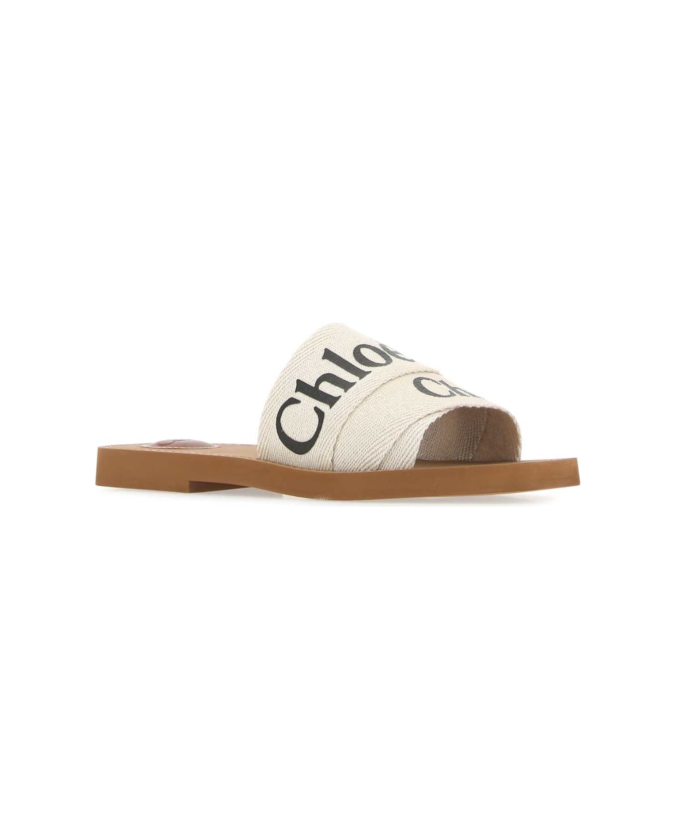 Chloé Ivory Linen Woody Slippers - 101