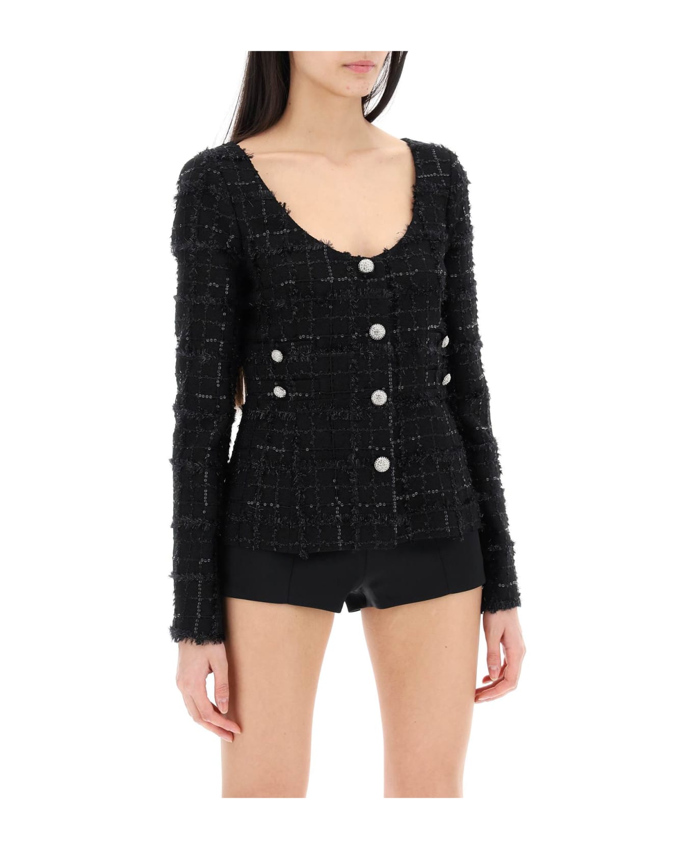 Alessandra Rich Tweed Jacket With Sequins Embell - BLACK (Black)