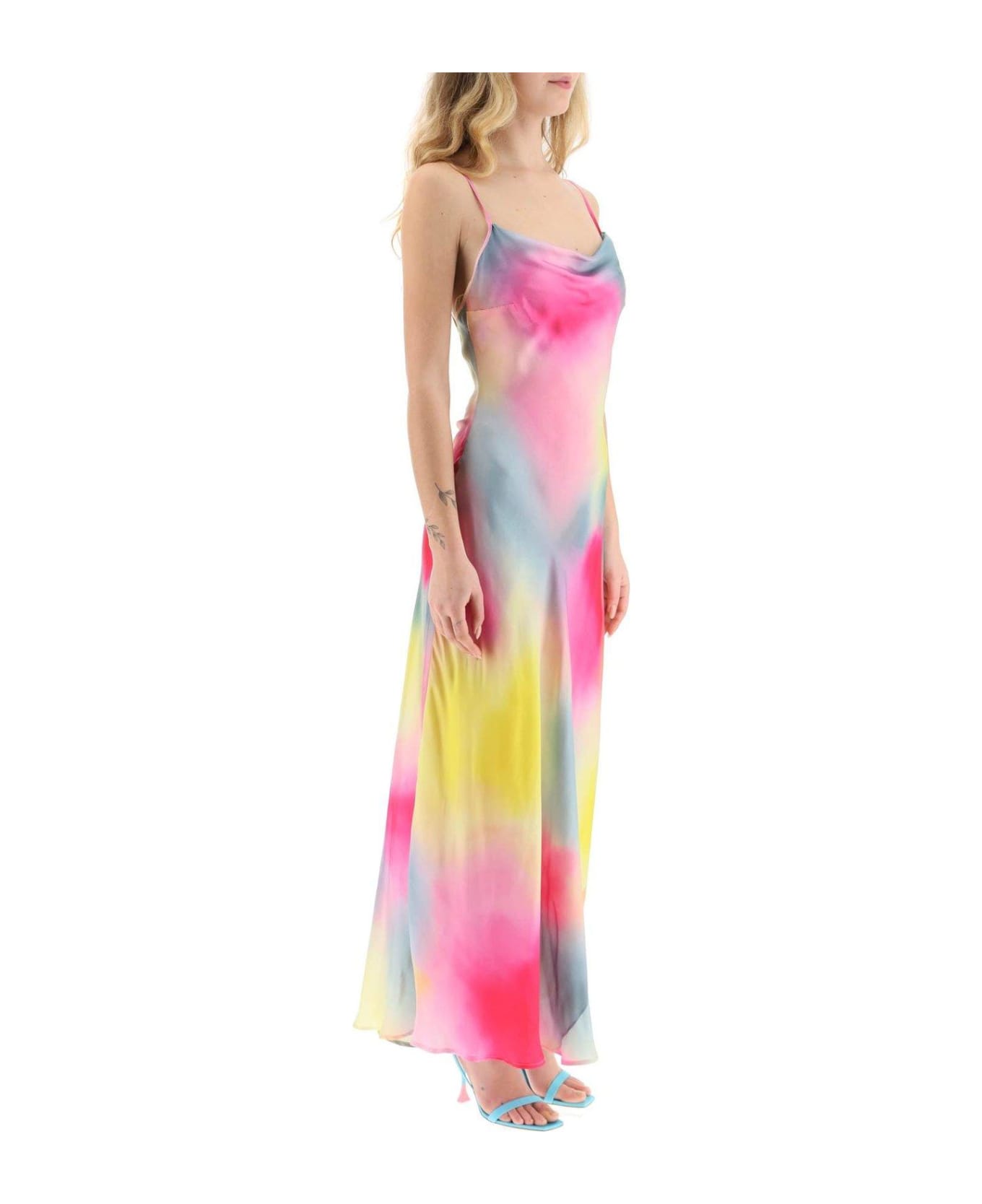 MSGM Watercolour Cowl Neck Maxi Dress - PINK/YELLOW