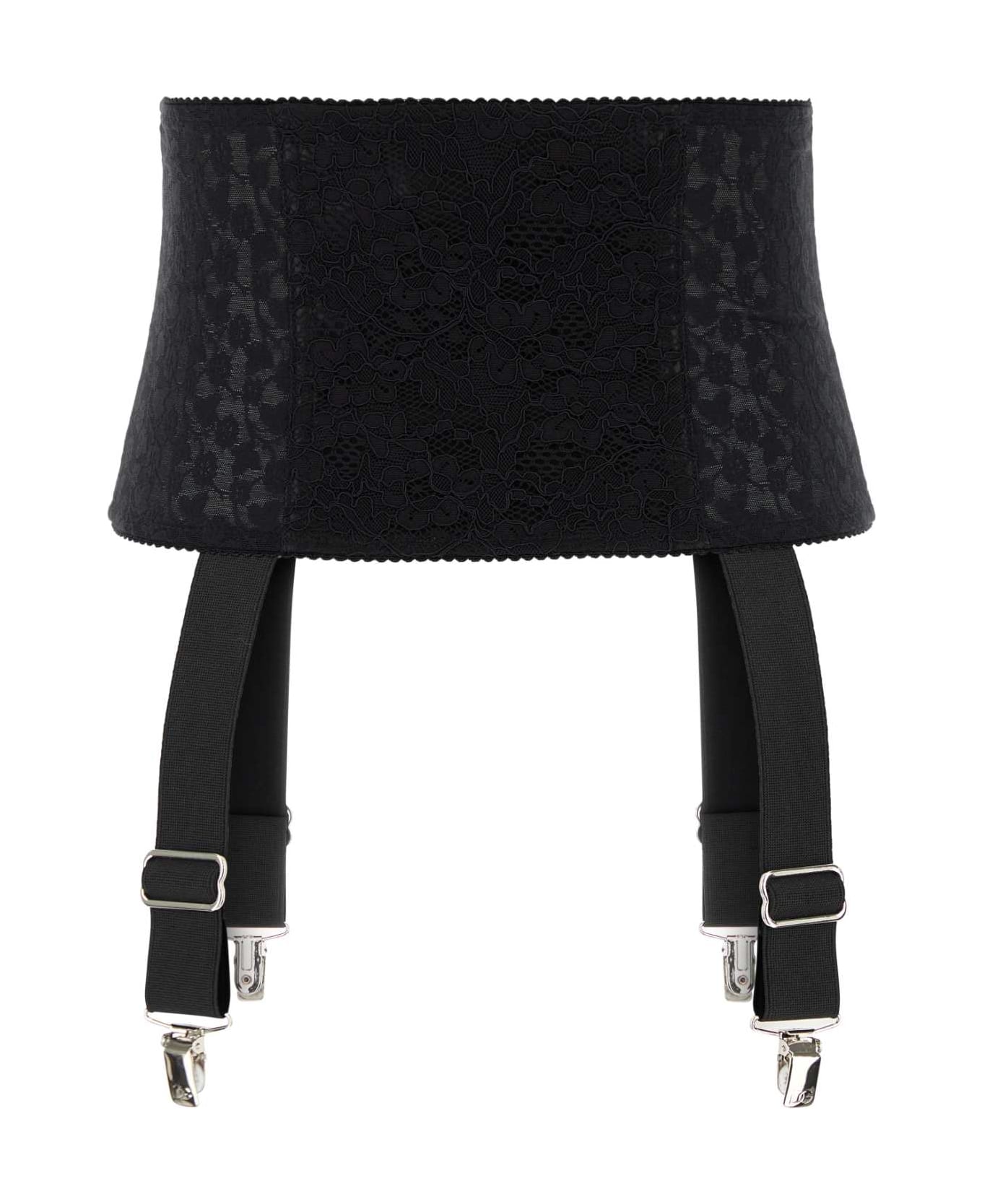 Dolce & Gabbana Black Stretch Lace Belt - NERO