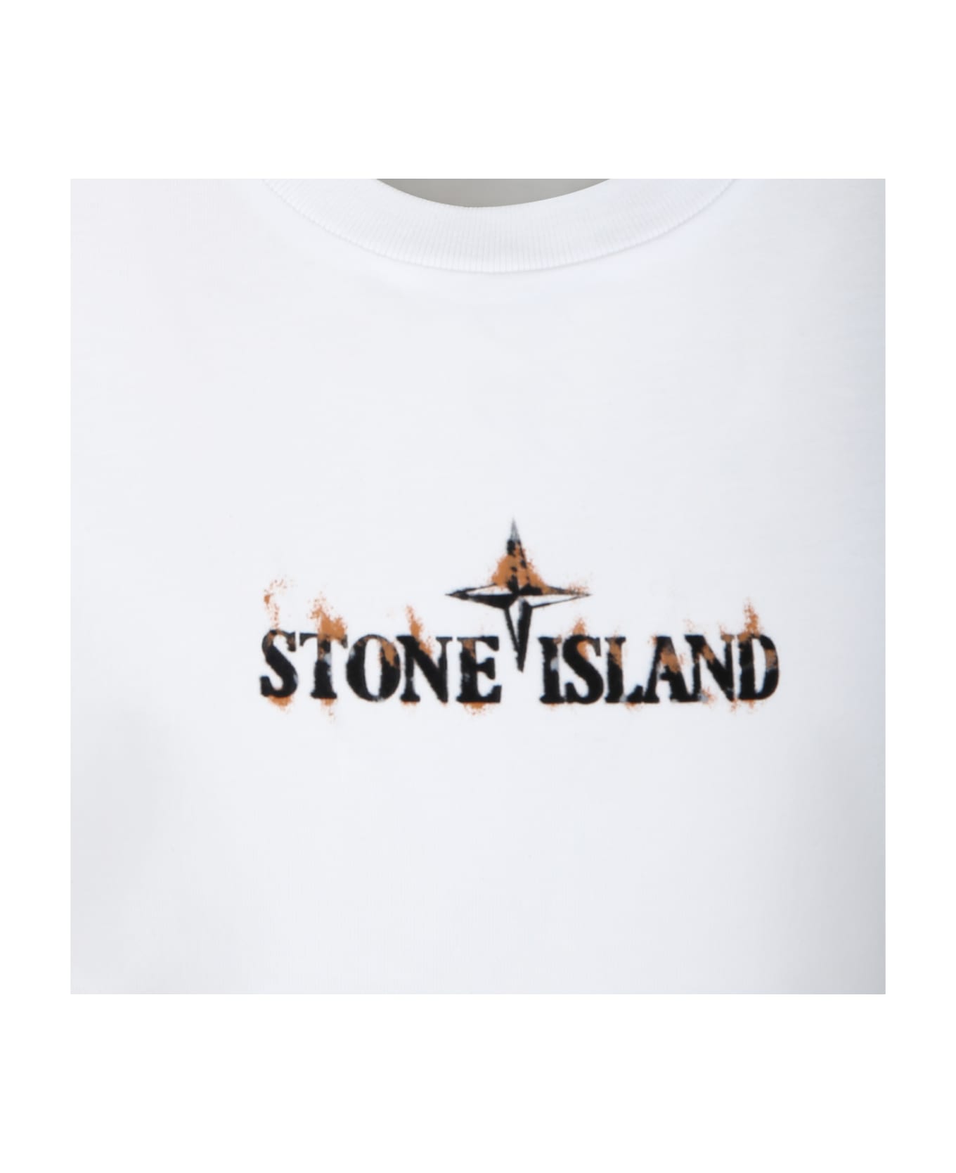 Stone Island White T-shirt For Boy With Logo - White