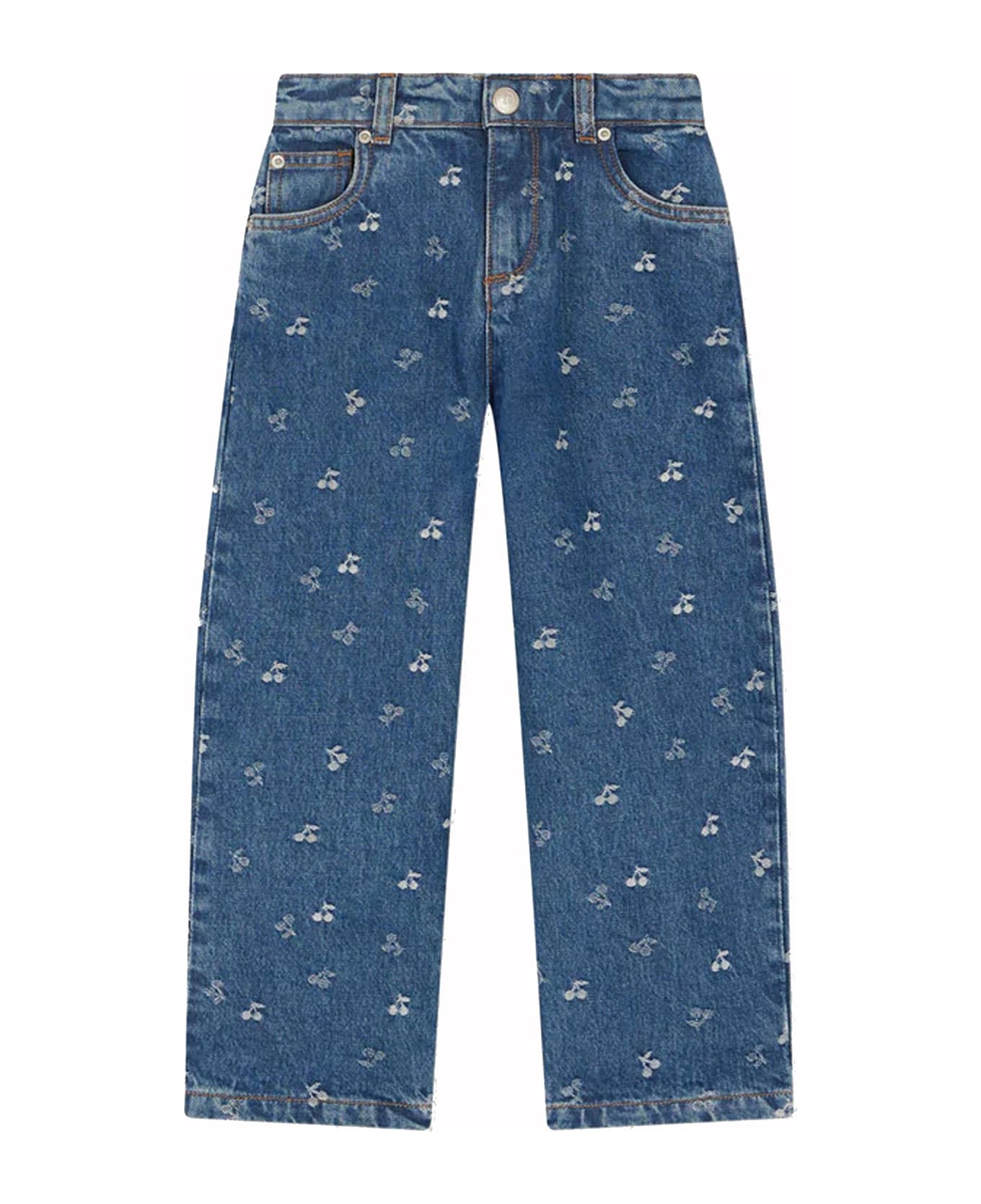 Bonpoint Denim Jeans For Girl With Cherries - Denim
