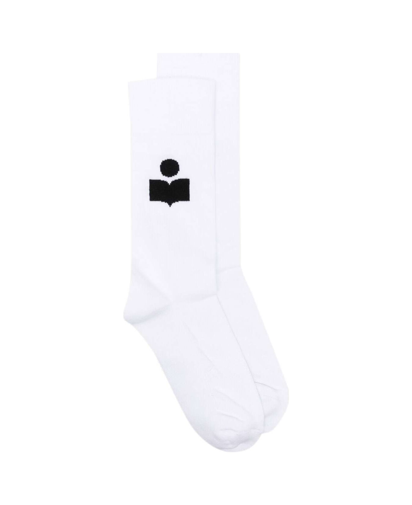 Isabel Marant White Socks With Contrasting Logo Detail In Cotton Blend Woman - White