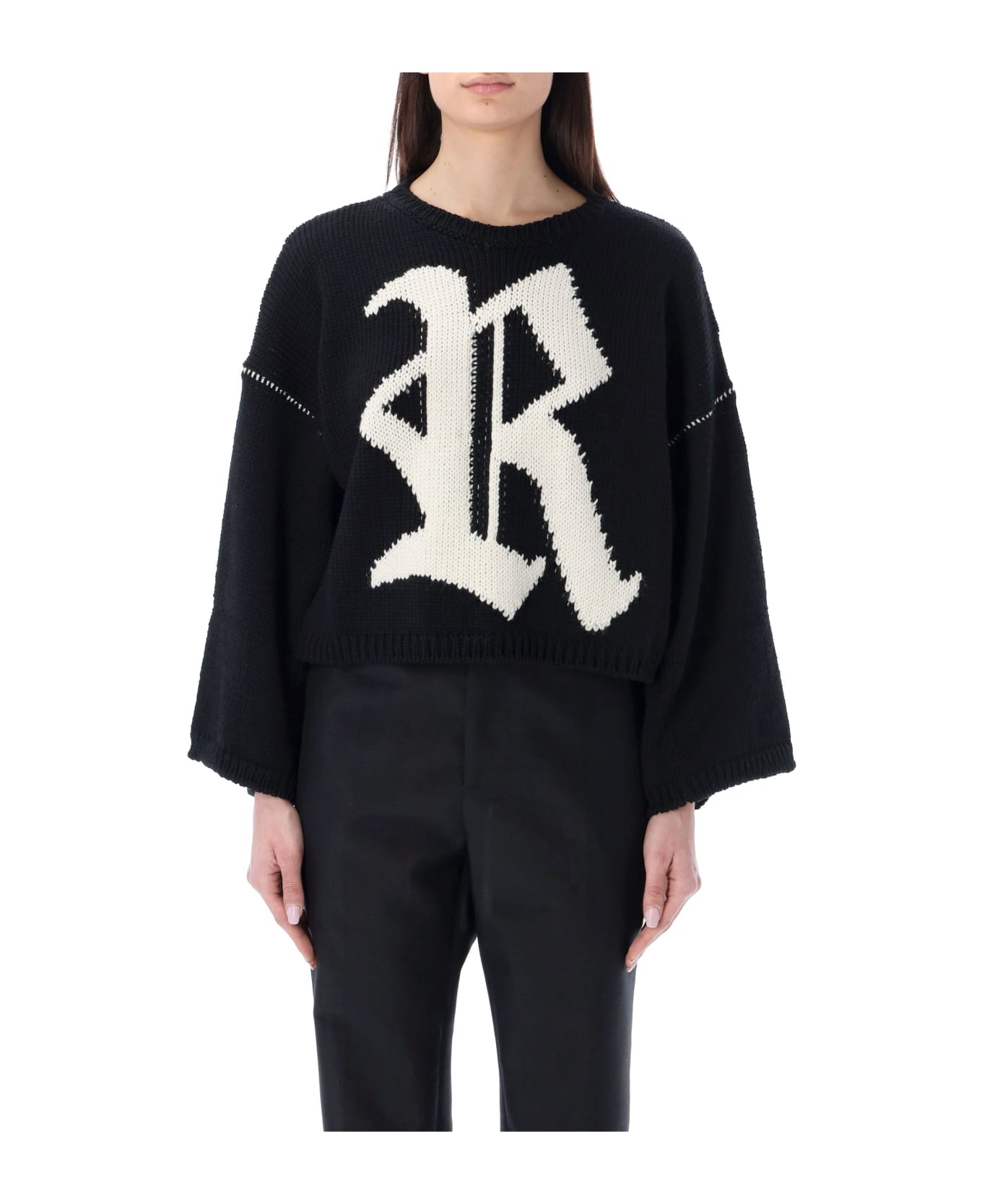Raf Simons Bulky Knit Sweater With Jacquard R - BLACK name:475