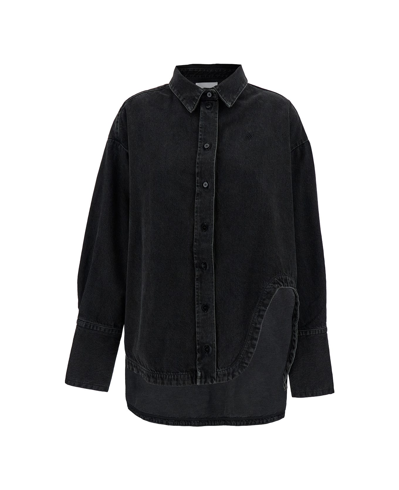The Attico 'diana' Oversized Black Shirt With Asymmetric Hem And Logo Embroidery In Denim Woman - Black シャツ