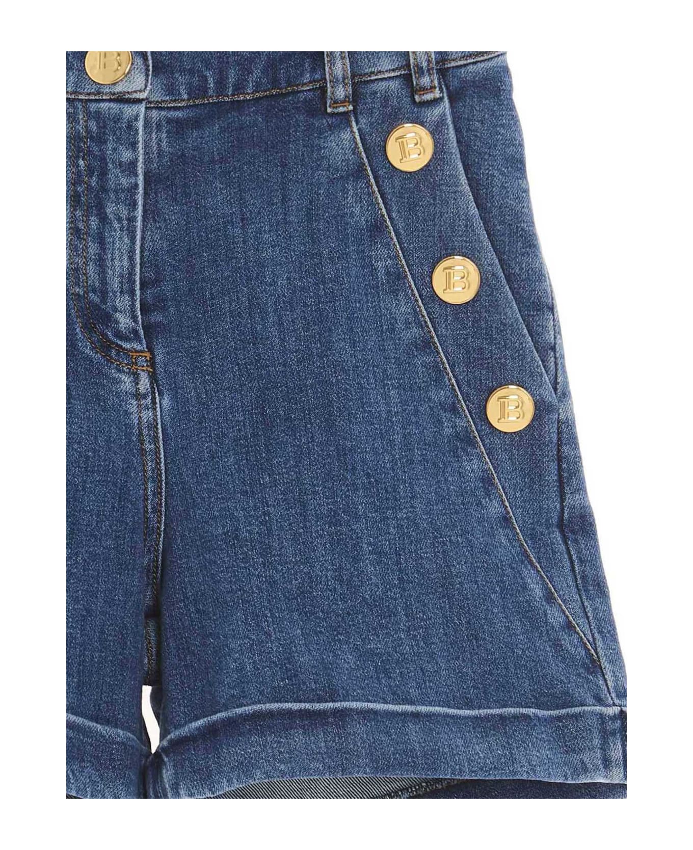 Balmain Gold Button Shorts - Blue