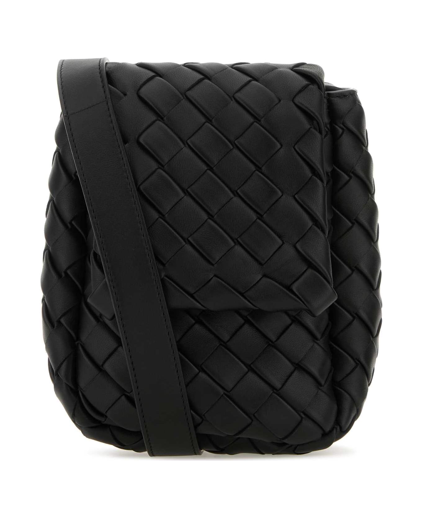 Bottega Veneta Black Leather Crossbody Bag - BLACK-SILVER