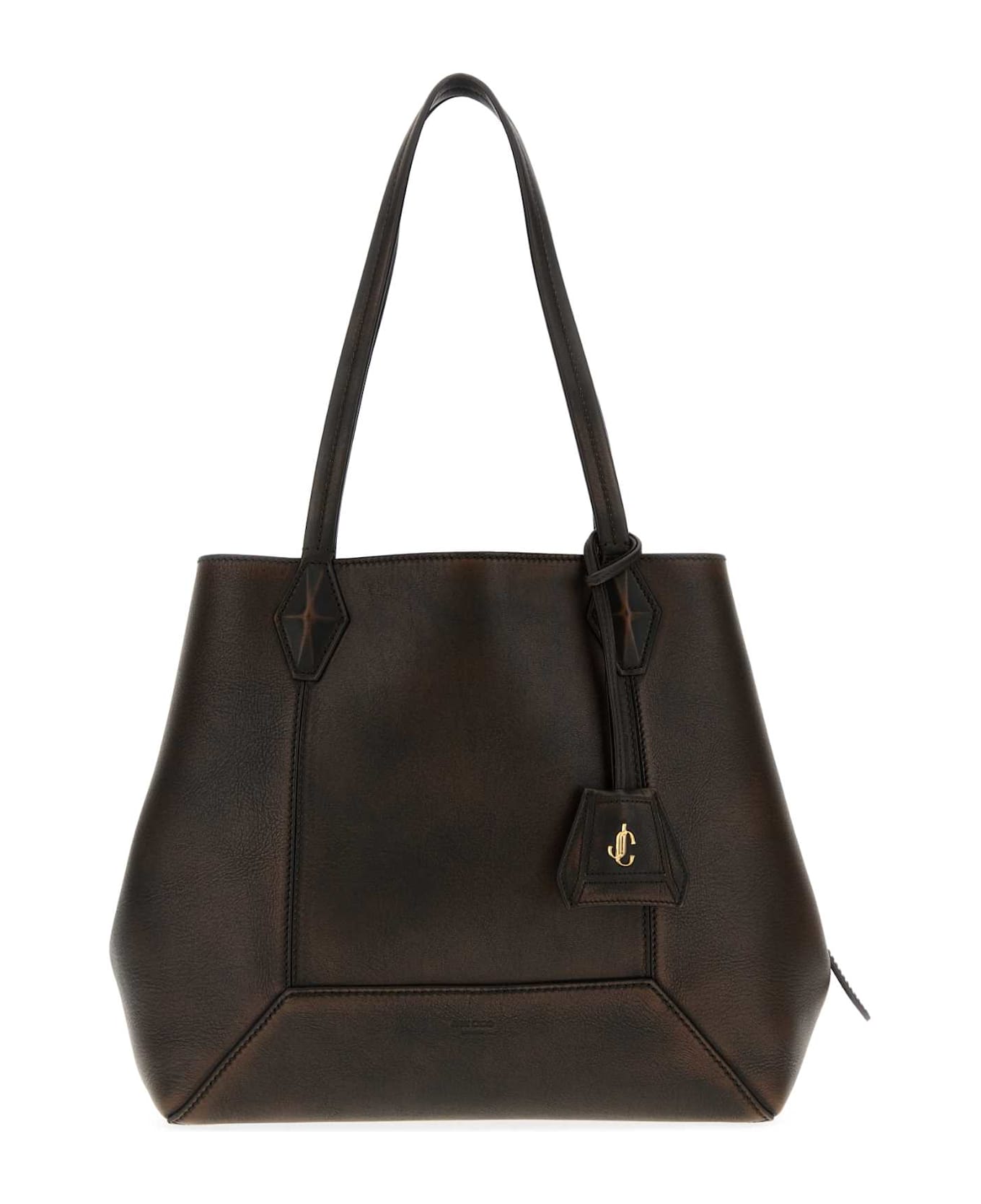 Jimmy Choo Dark Brown Leather Diamond Shopping Bag - COGNACGOLD