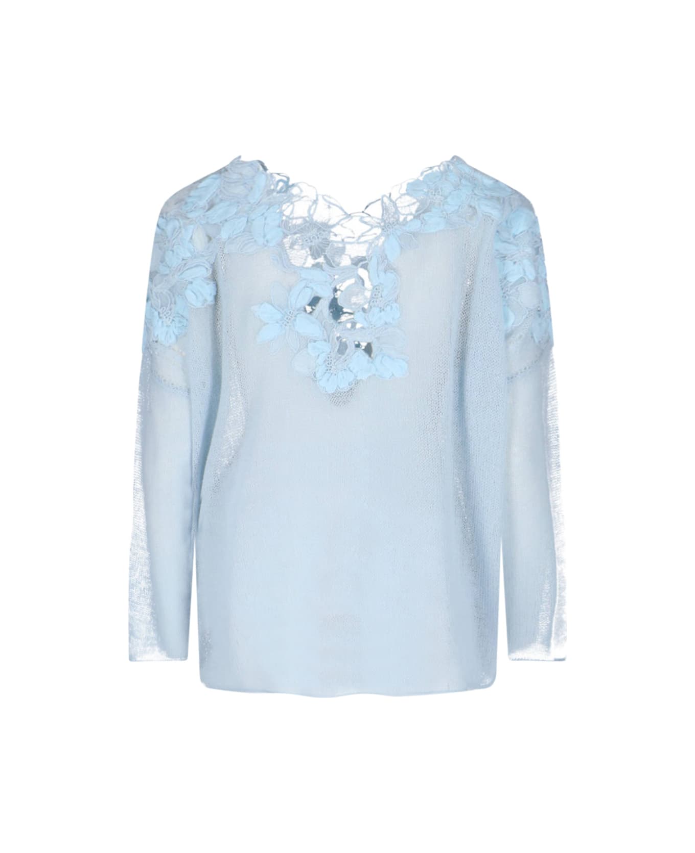 Ermanno Scervino Top With Floral Appliqués - Light Blue