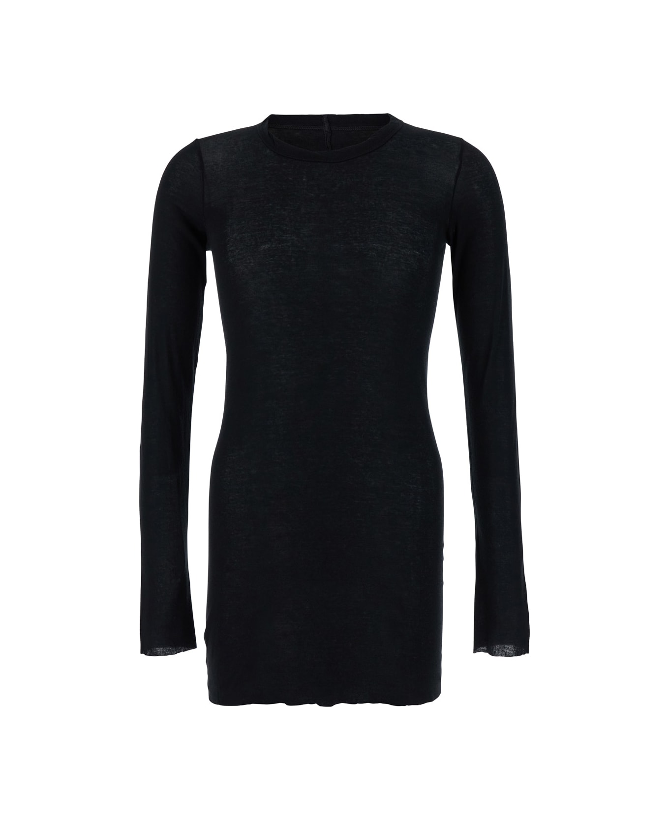 Rick Owens Black Long Sleeve Top In Semi Sheer Man - Black