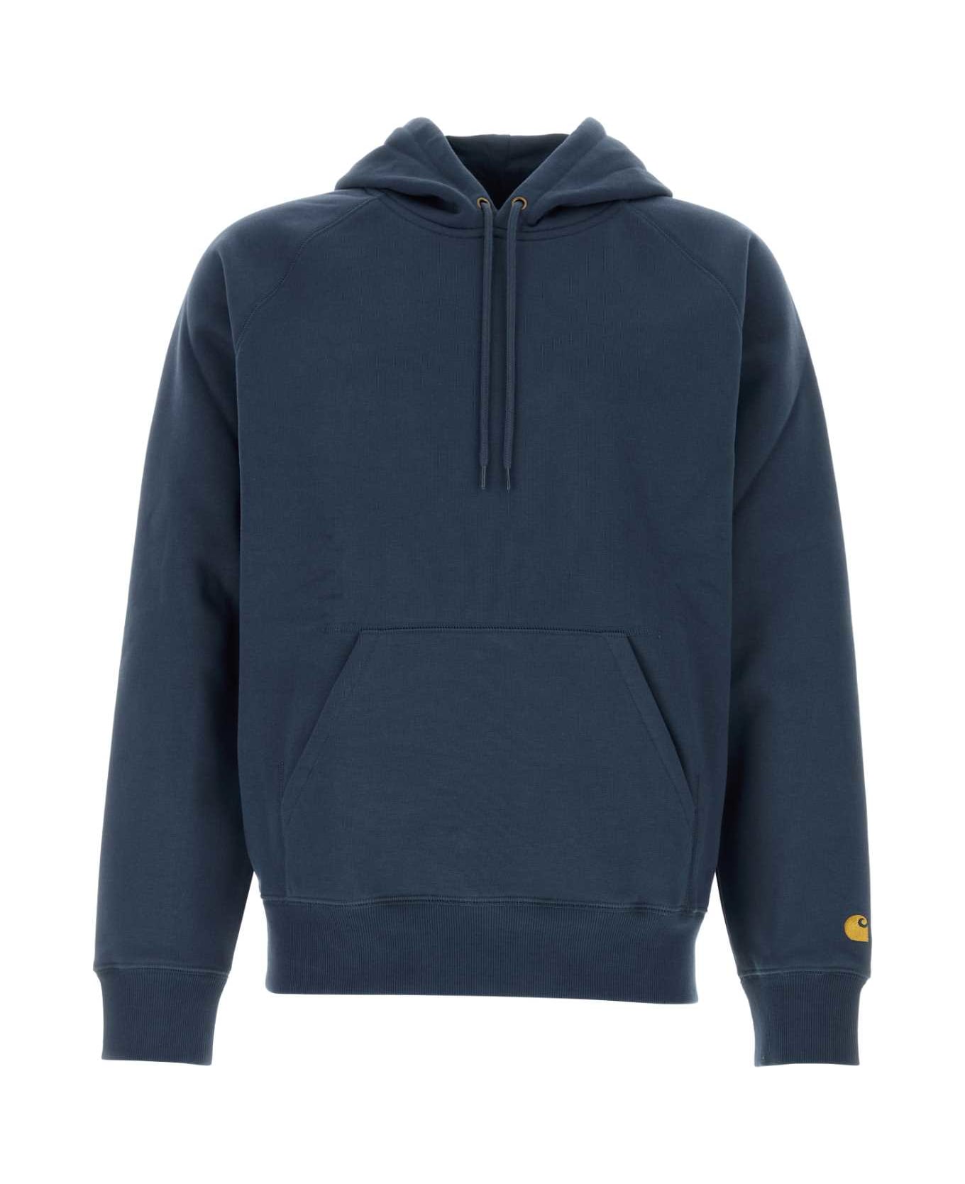 Carhartt Blue Cotton Blend Hooded Chase Sweat - DUSKYBLUEGOLD