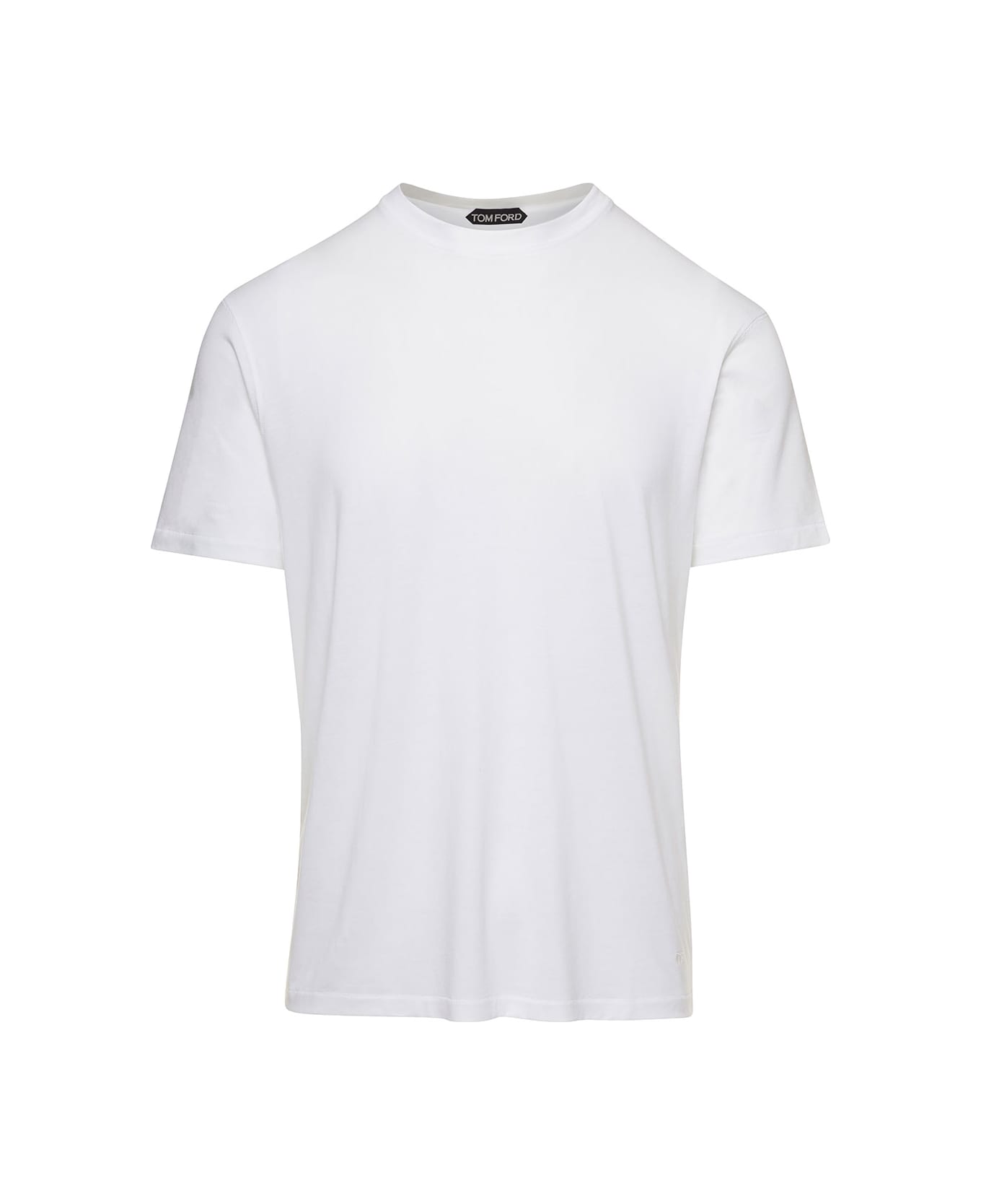 Tom Ford White Basic Crewneck T-shirt With Tonal Stitching In Cotton Blend Man - White