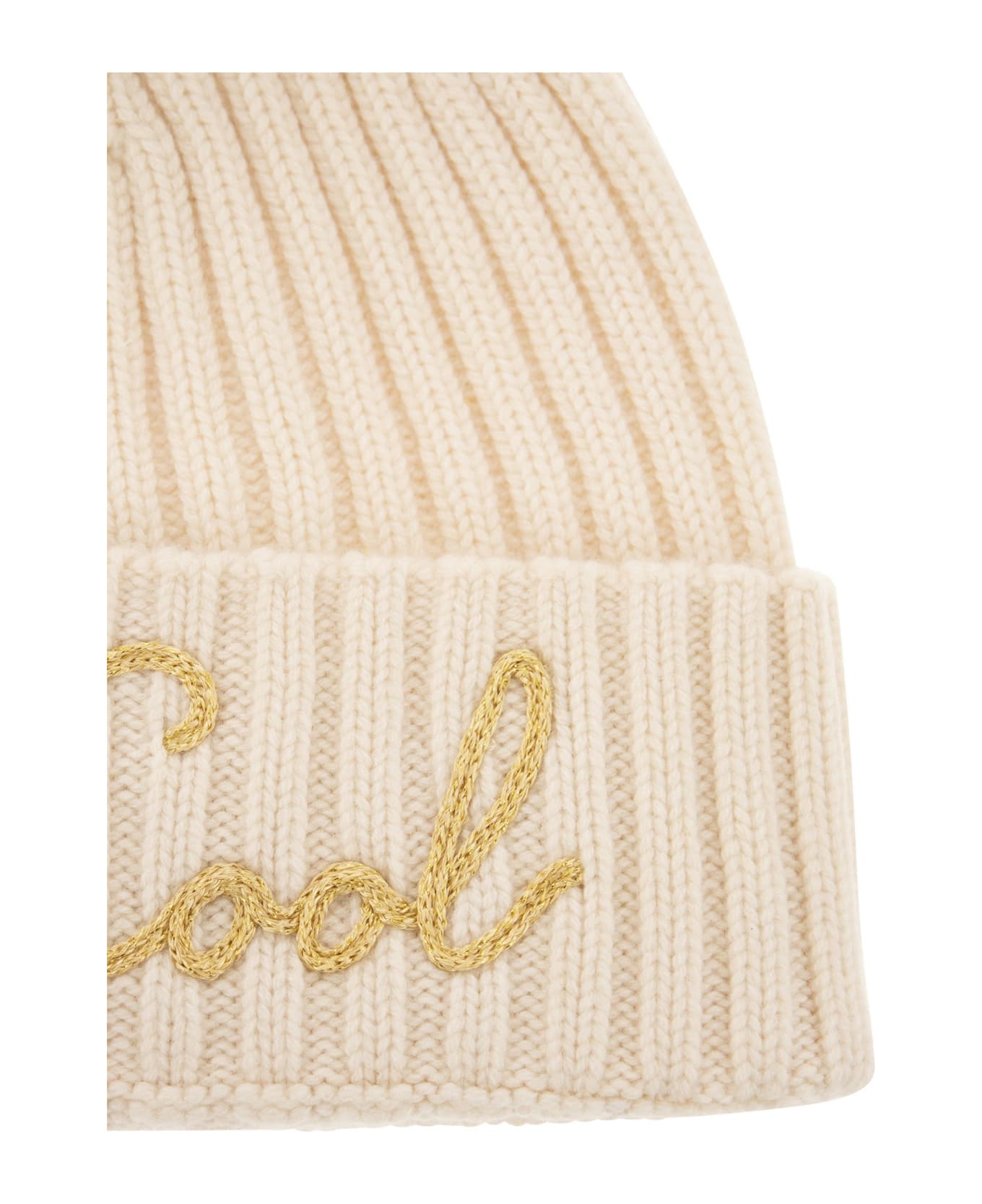 MC2 Saint Barth Hat With Pompom And Embroidery - Cream