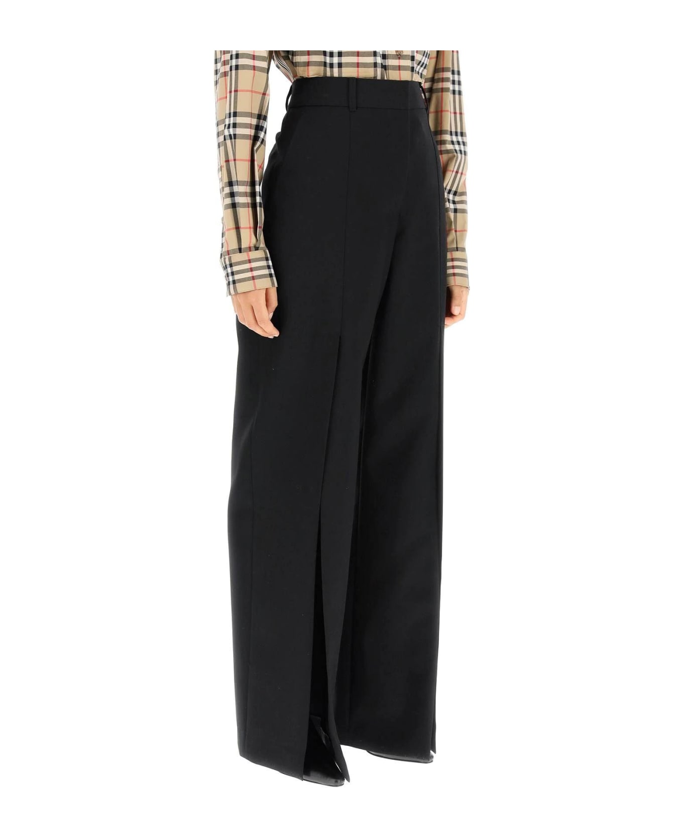 Burberry Wool Trousers With Slit - Black