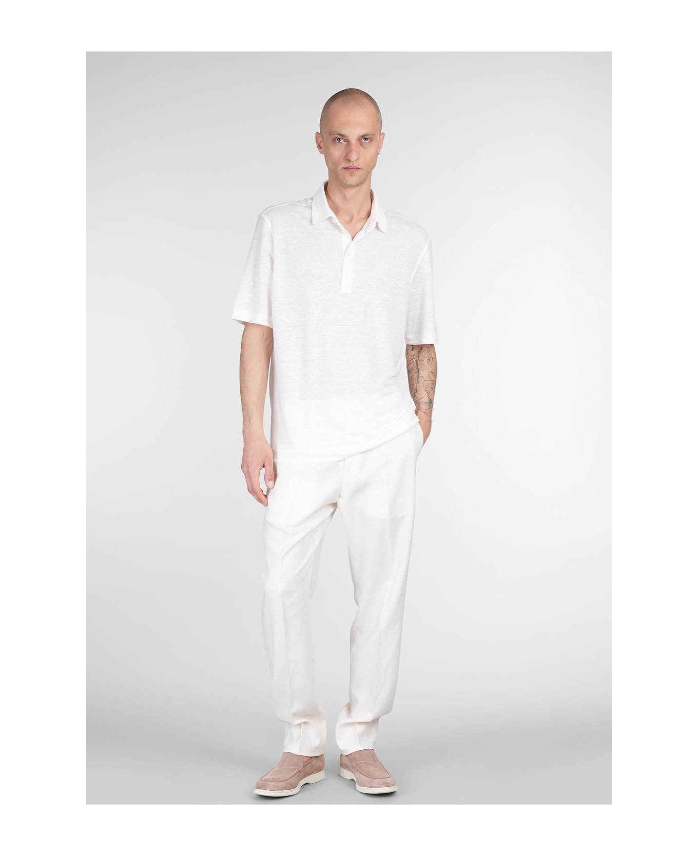 Zegna Polo In Beige Linen - beige