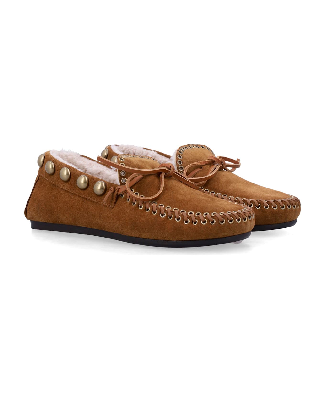 Isabel Marant Fitza Shearling Suede Loafers - COGNAC GOLD
