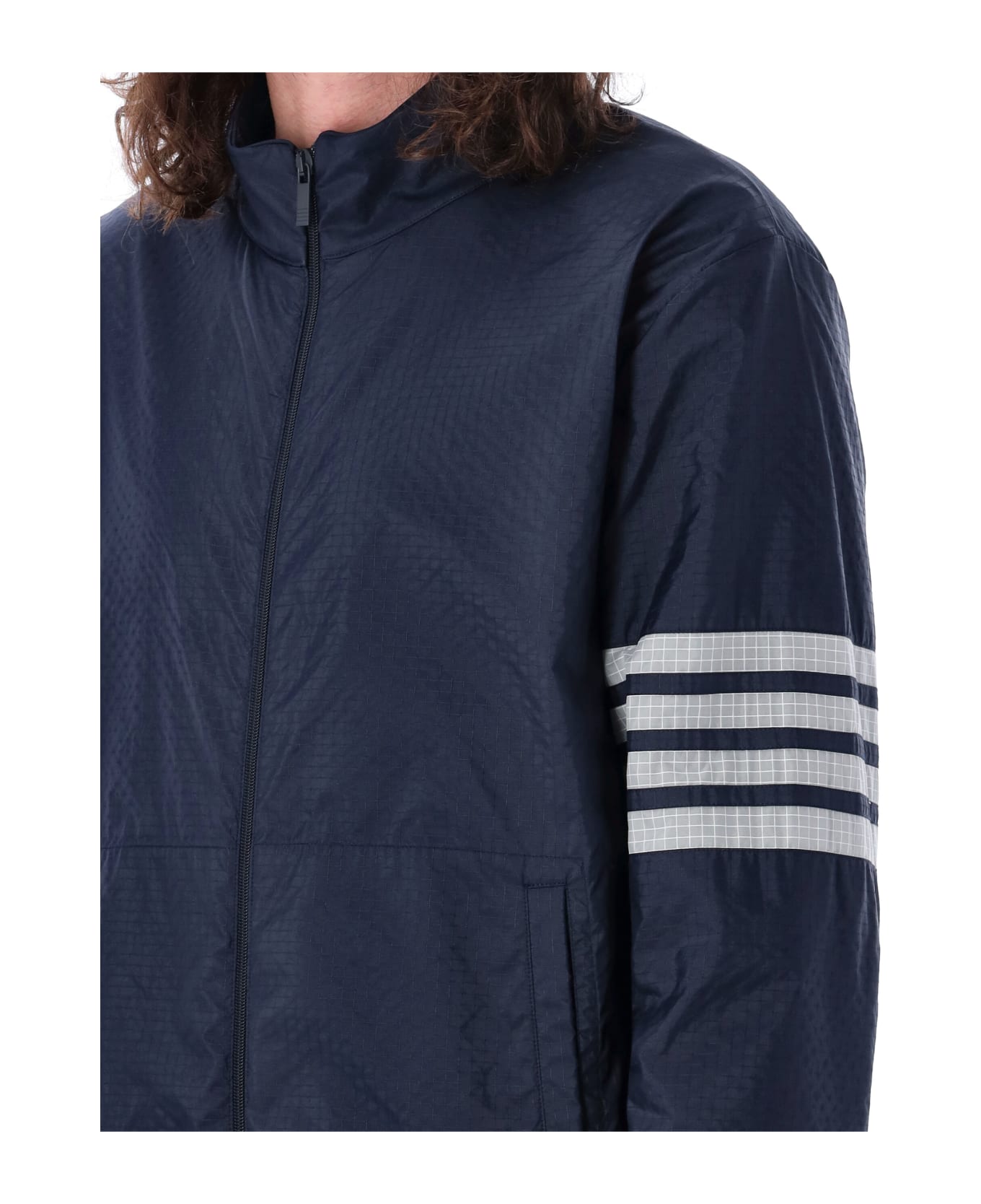 Thom Browne Funnel Neck Jacket With 4 Bars - NAVY