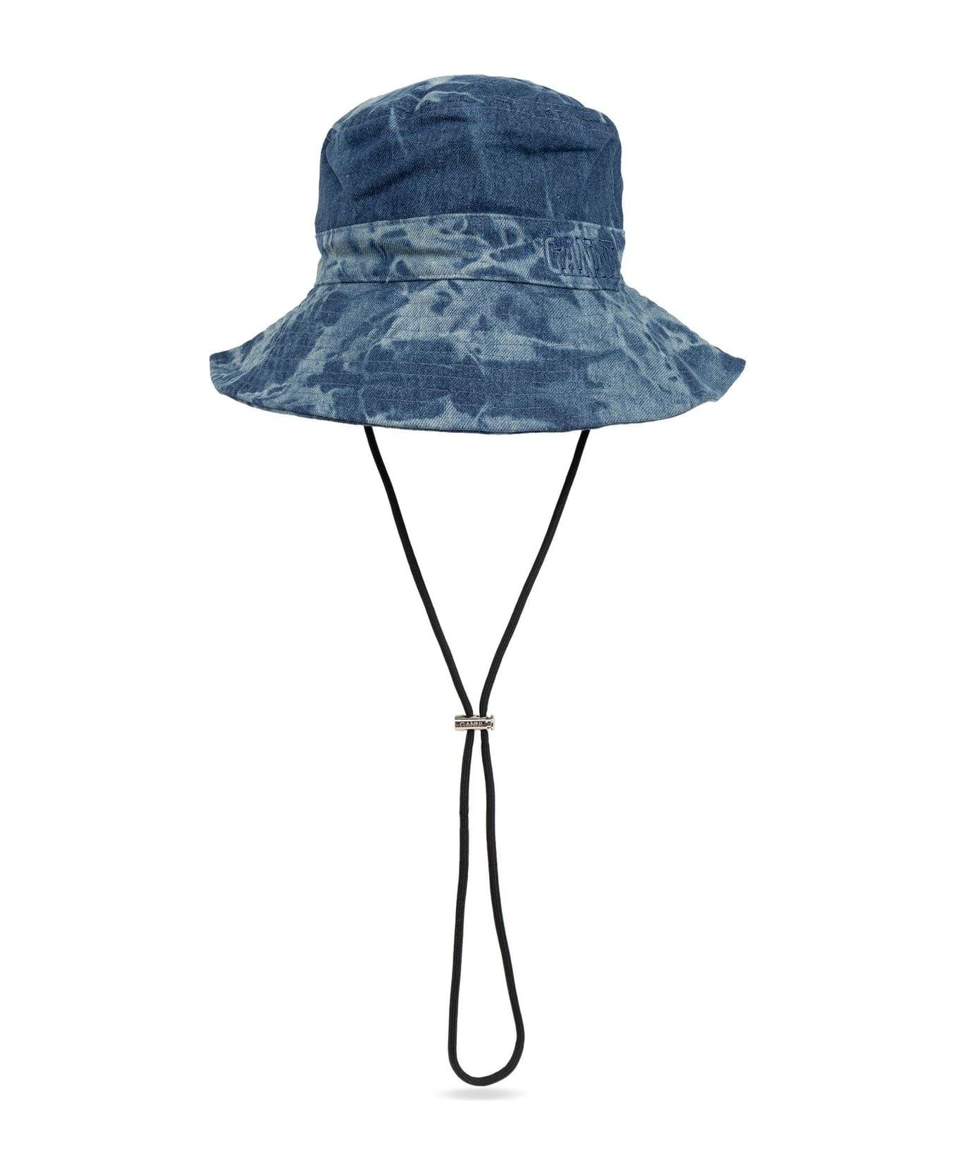 Ganni Denim Hat With Drawstrings - Bleached Denim