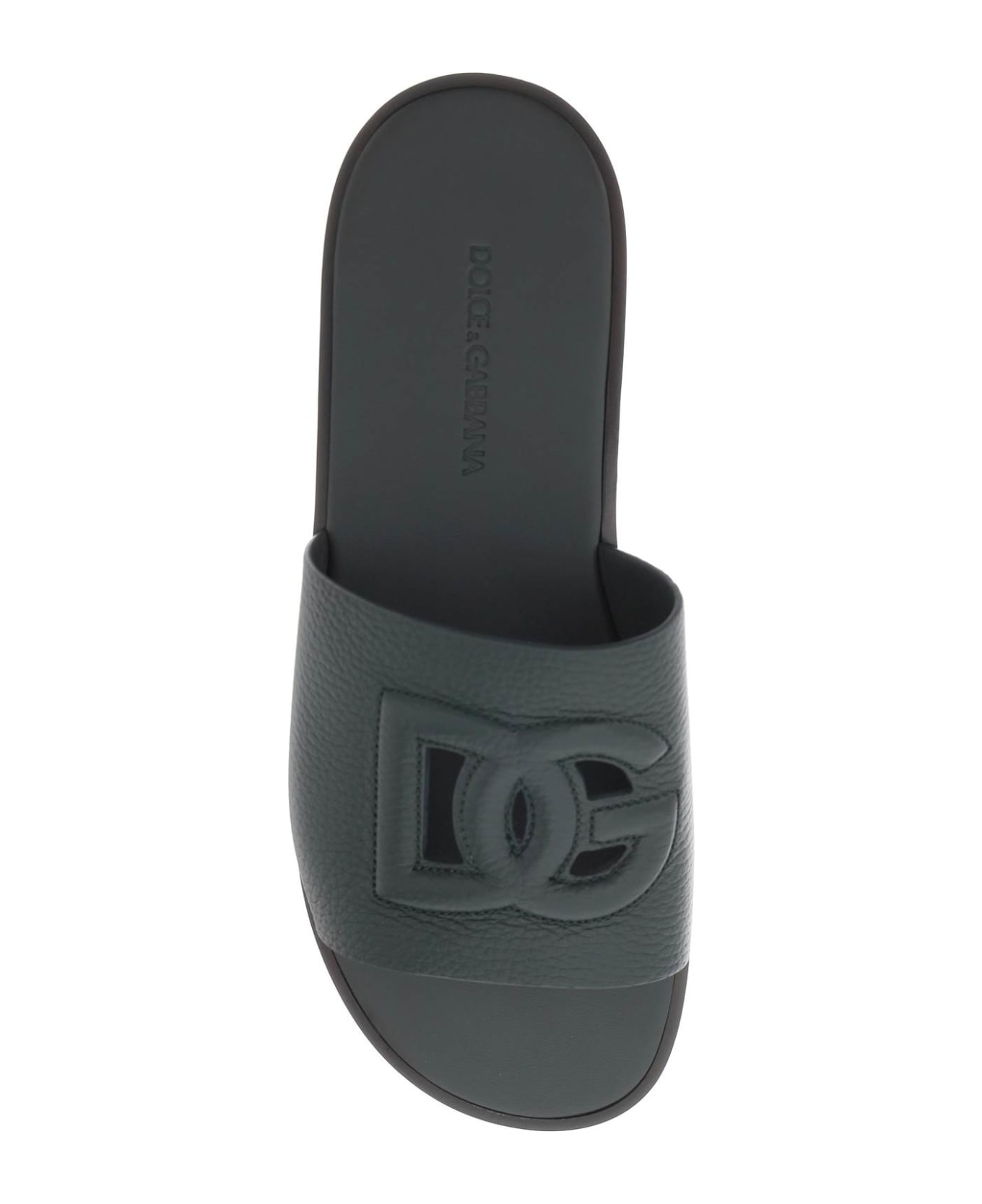 Dolce & Gabbana Cut-out Logo Leather Slides - VERDE SCURO 3 (Green)