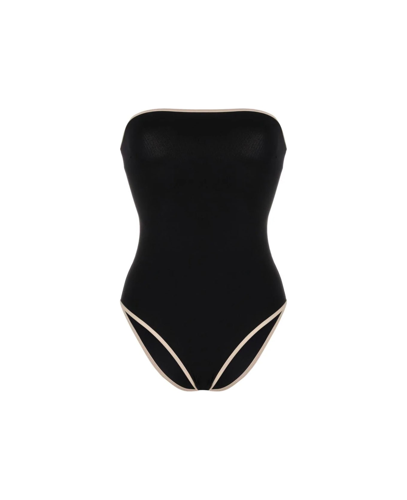 Totême Stripe Edge Strapless Swimsuit - Black 水着